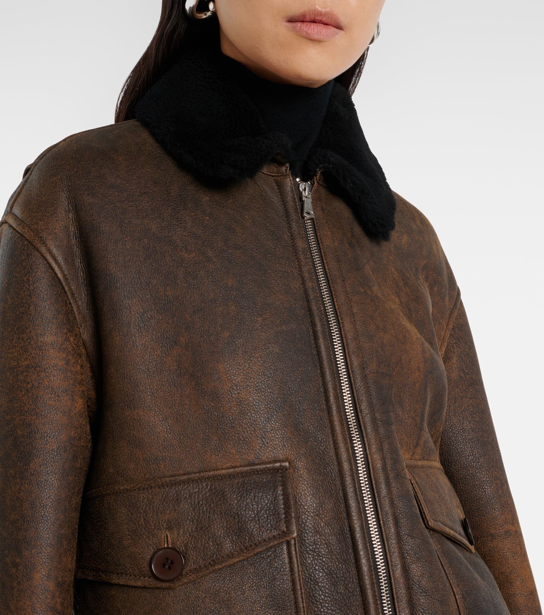 NOUR HAMMOUR Anton shearling-lined leather bomber jacket