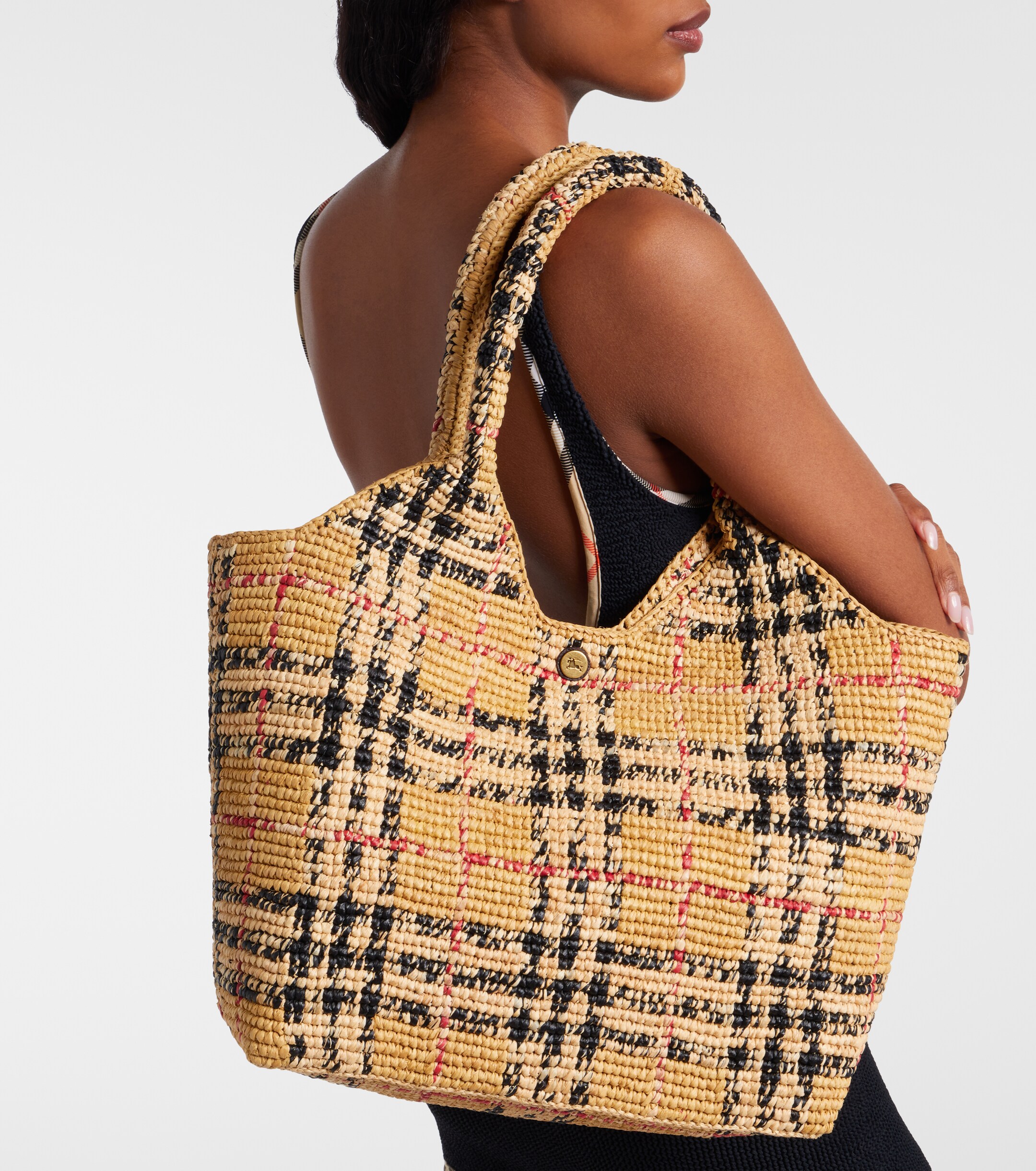 Burberry Burberry Check Large raffia tote bag
