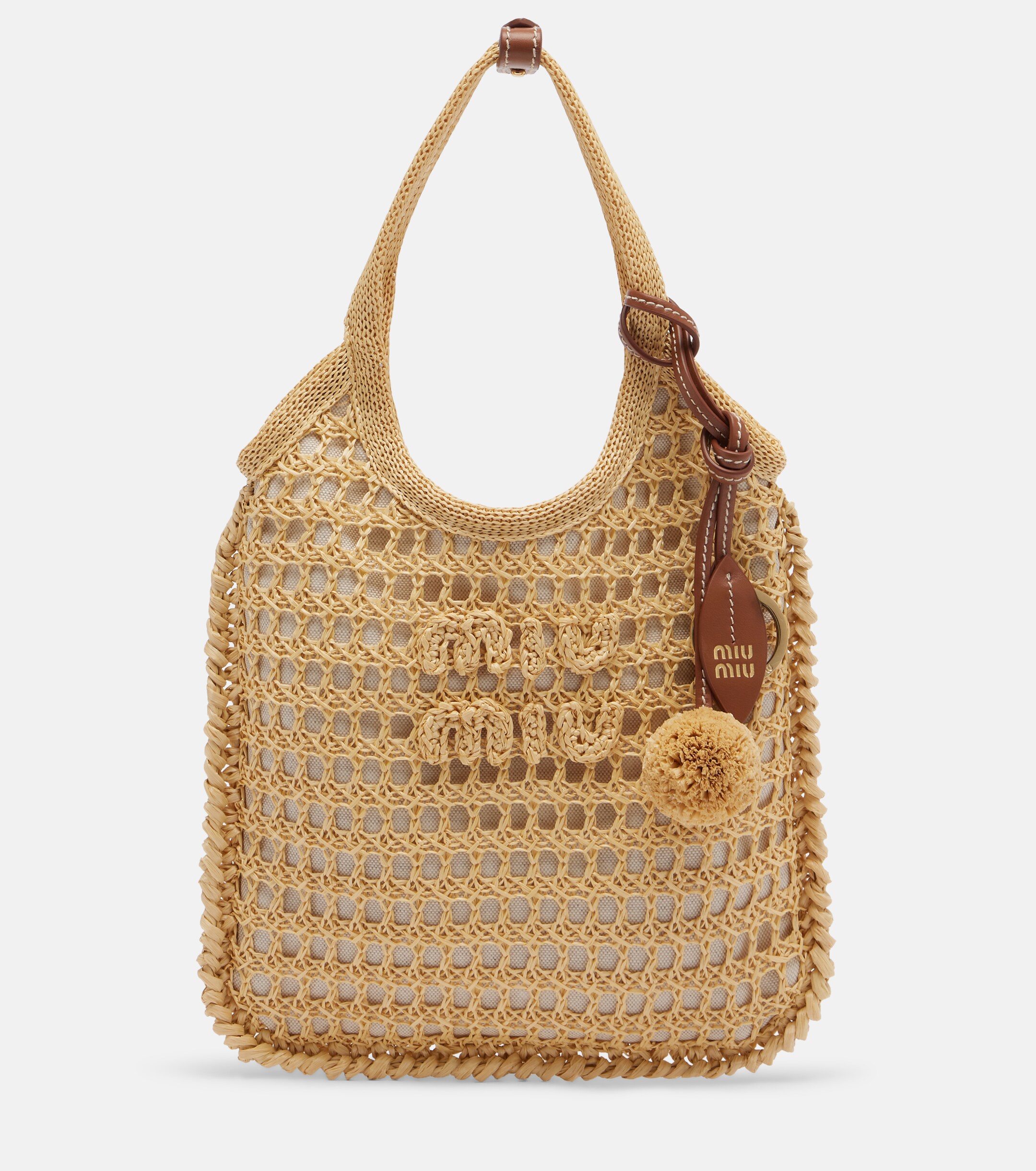 Miu Miu Ivy crochet raffia-effect top-handle bag