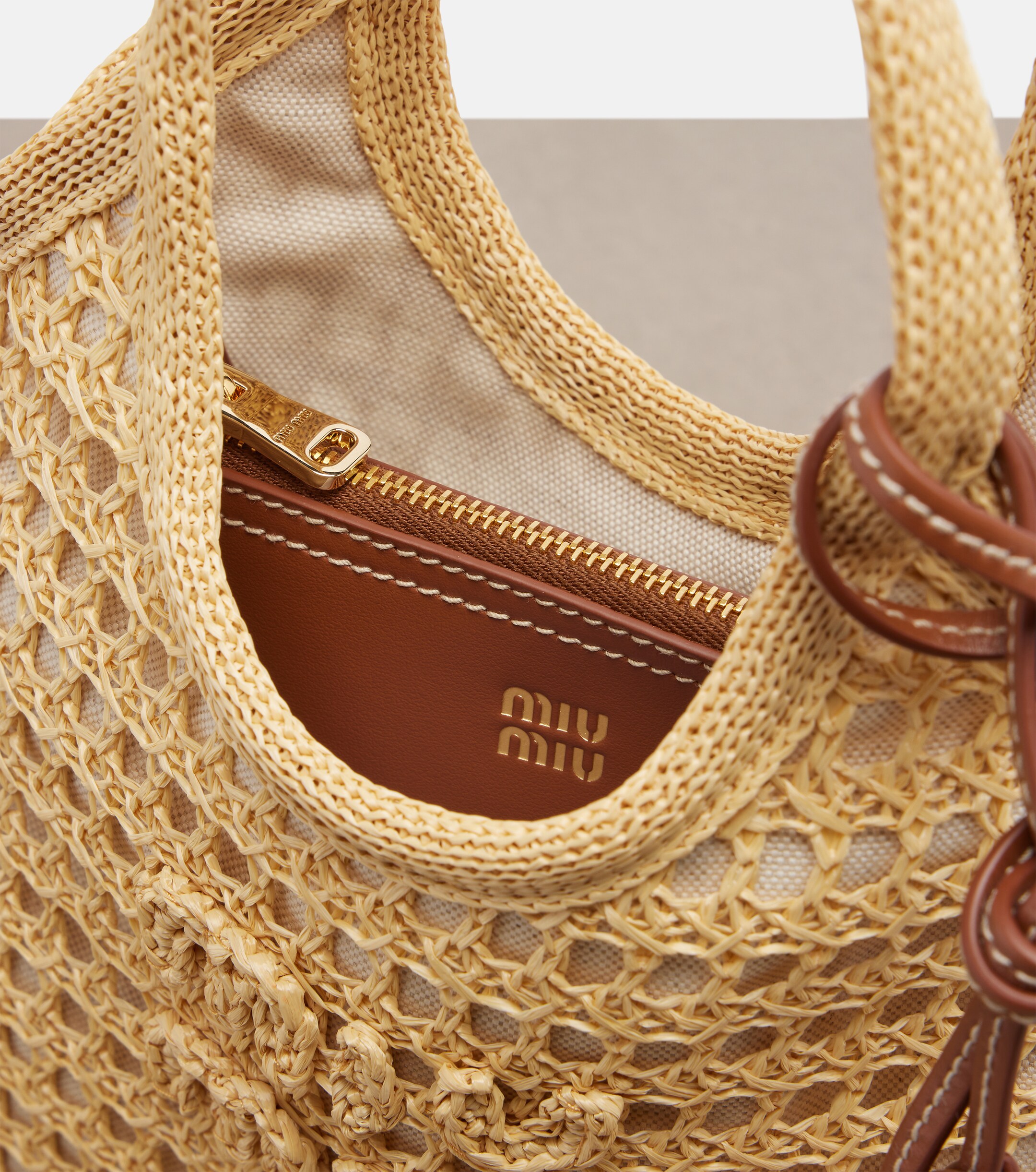 Miu Miu Ivy crochet raffia-effect top-handle bag