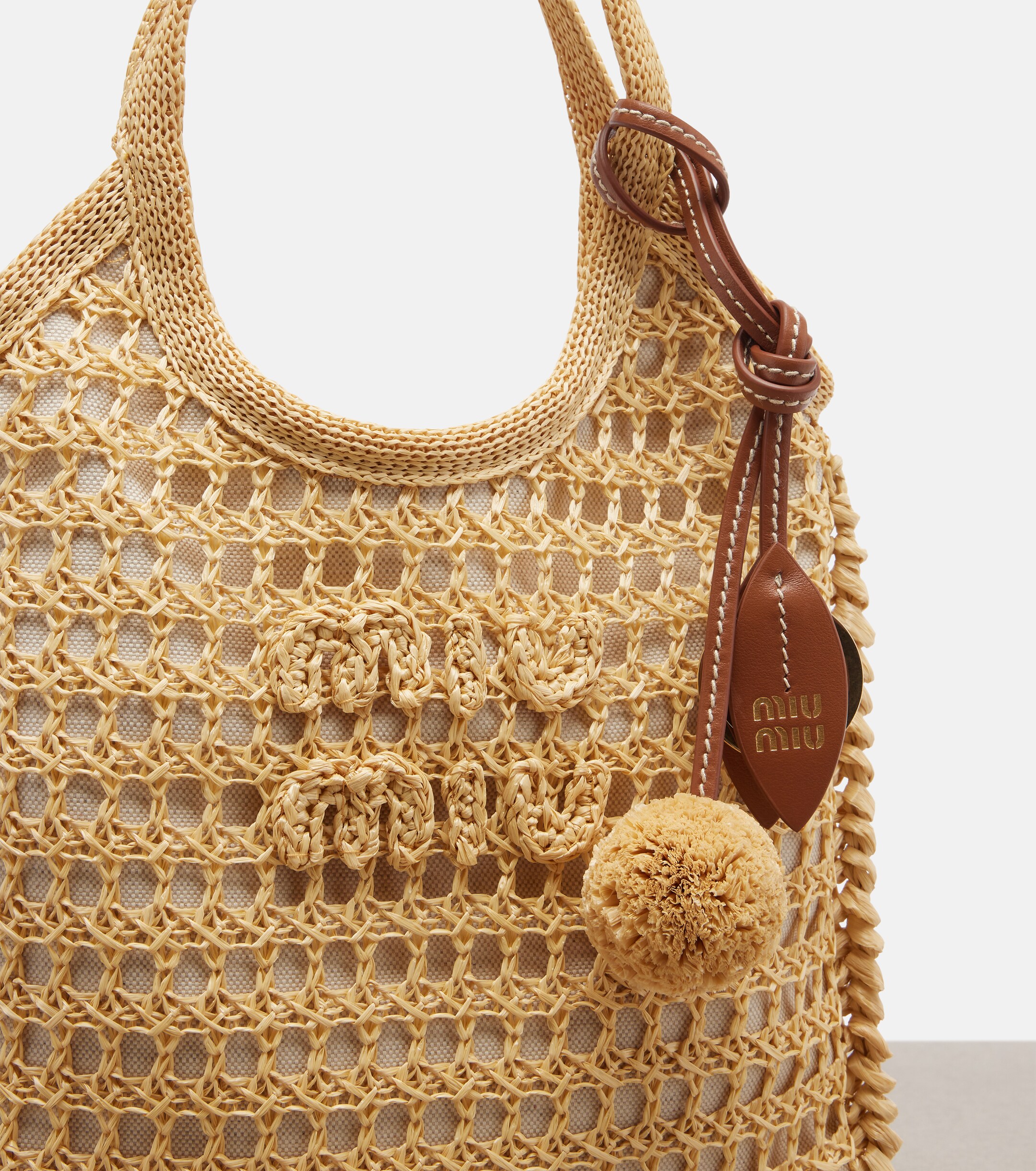 Miu Miu Ivy crochet raffia-effect top-handle bag
