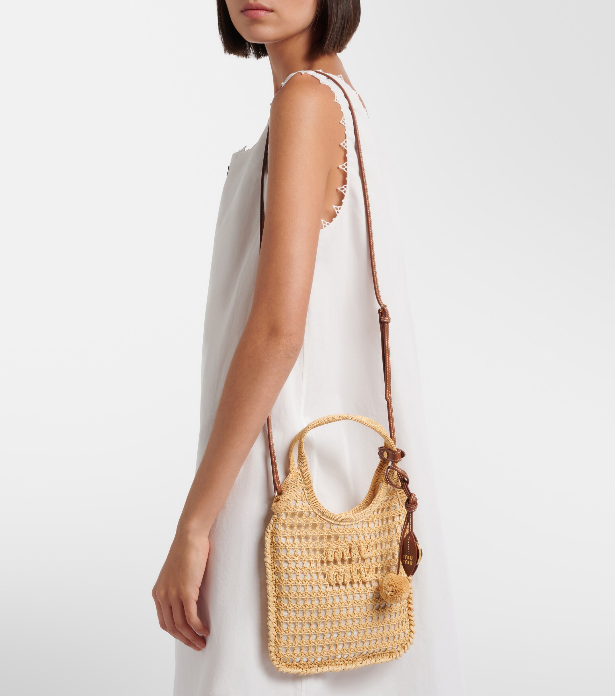 Miu Miu Ivy crochet raffia-effect top-handle bag