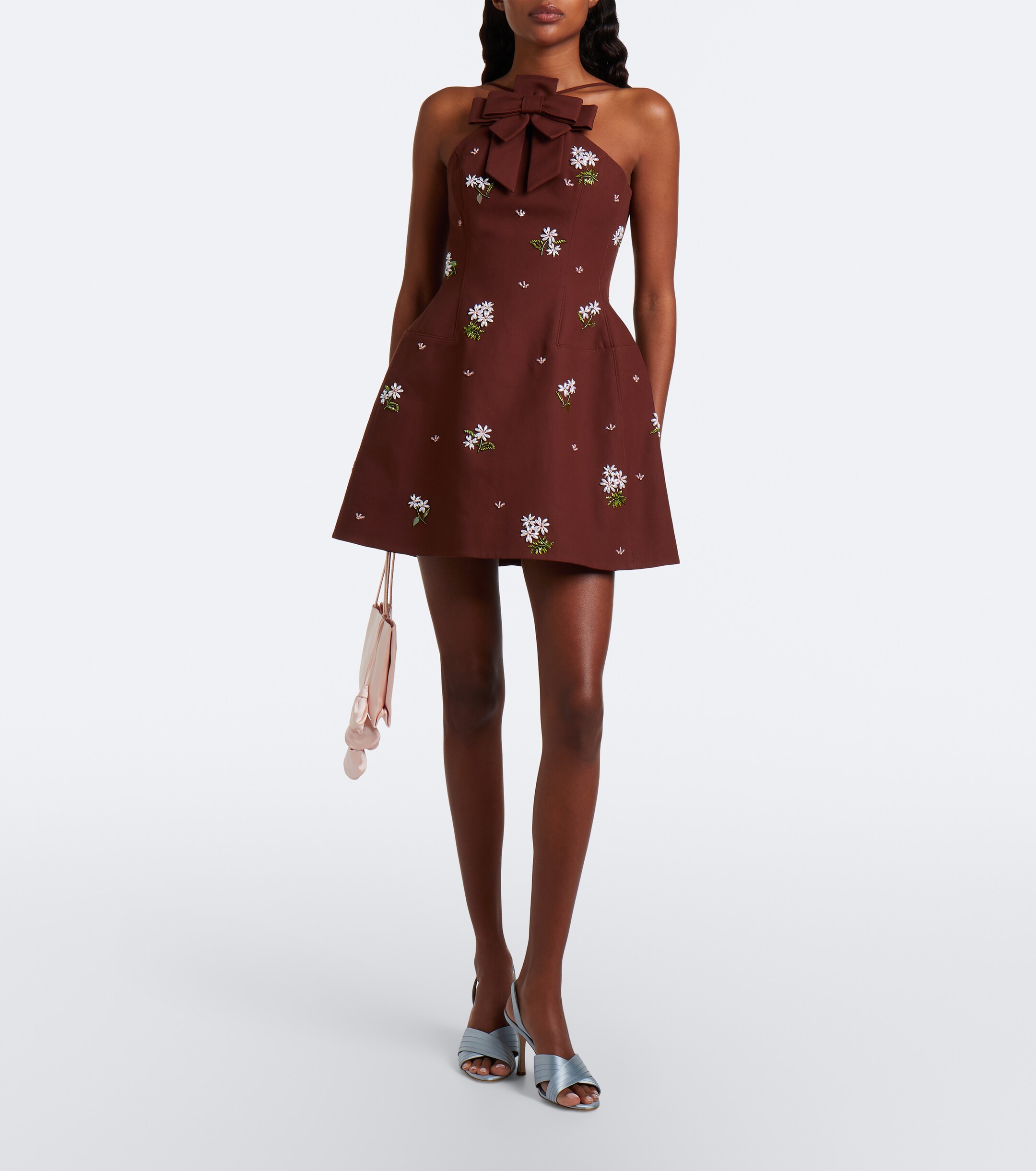 SHUSHU/TONG Shushu/Tong Embellished halterneck cotton minidress