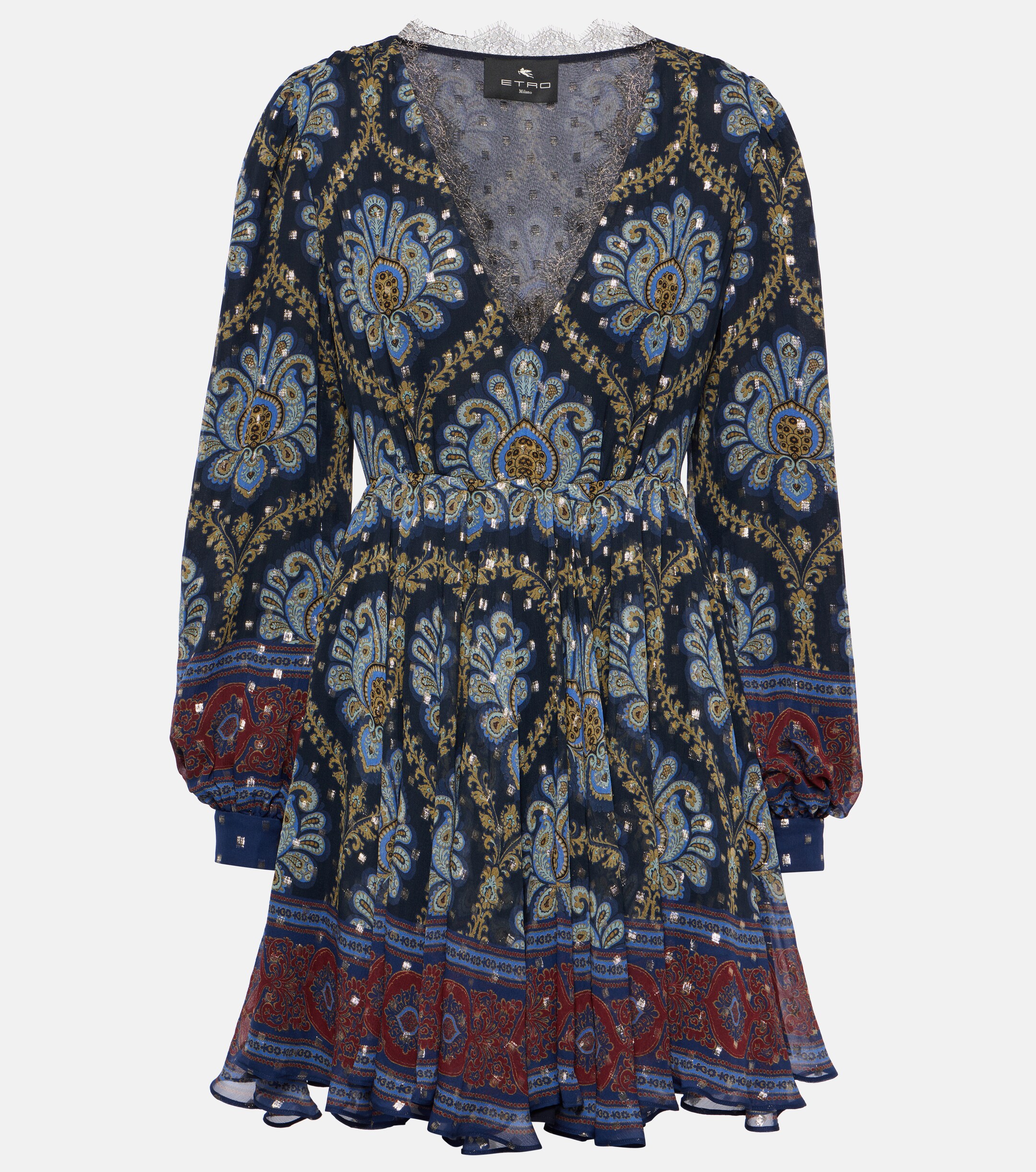 Etro Balloon-sleeve silk jacquard minidress
