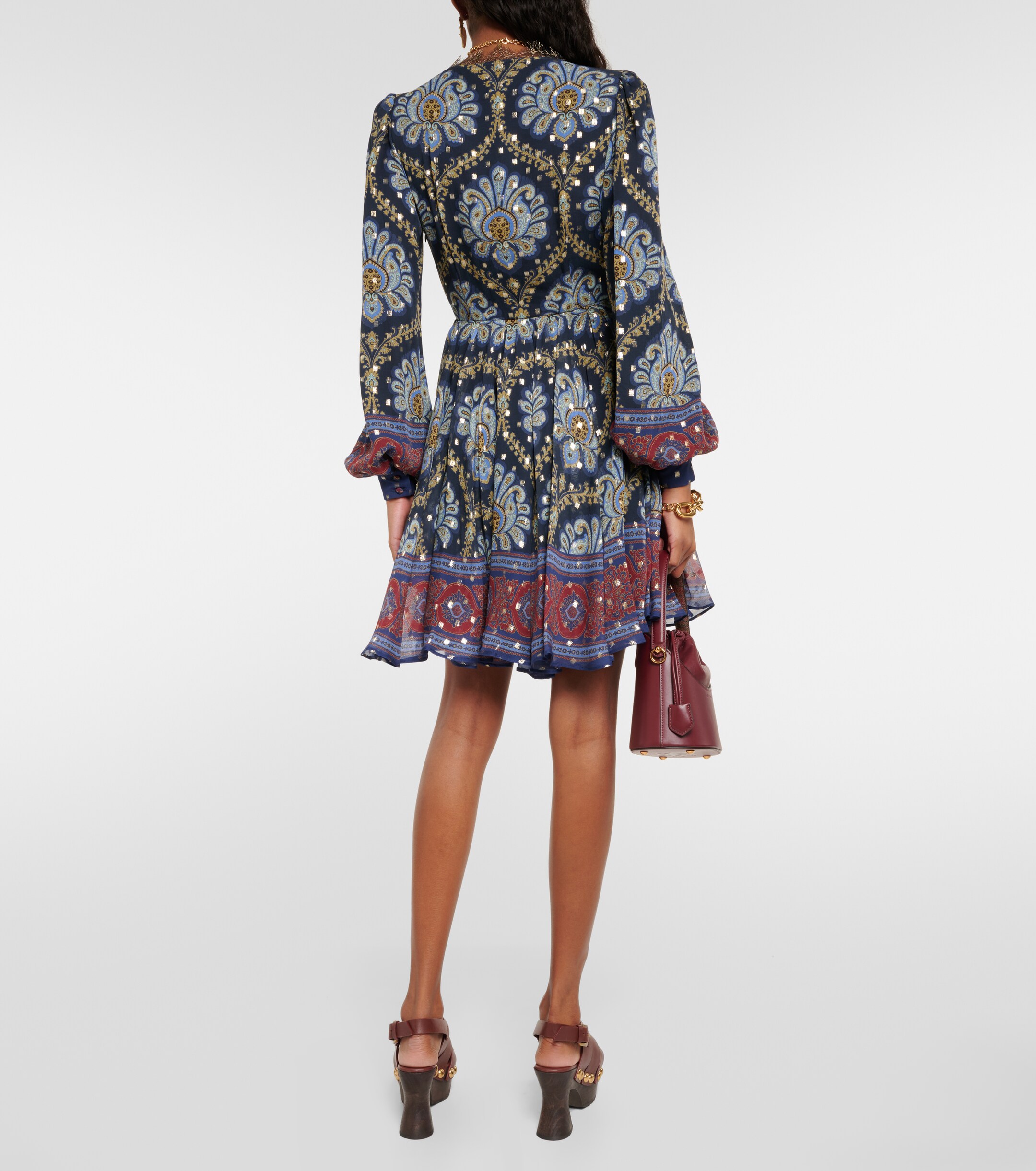 Etro Balloon-sleeve silk jacquard minidress