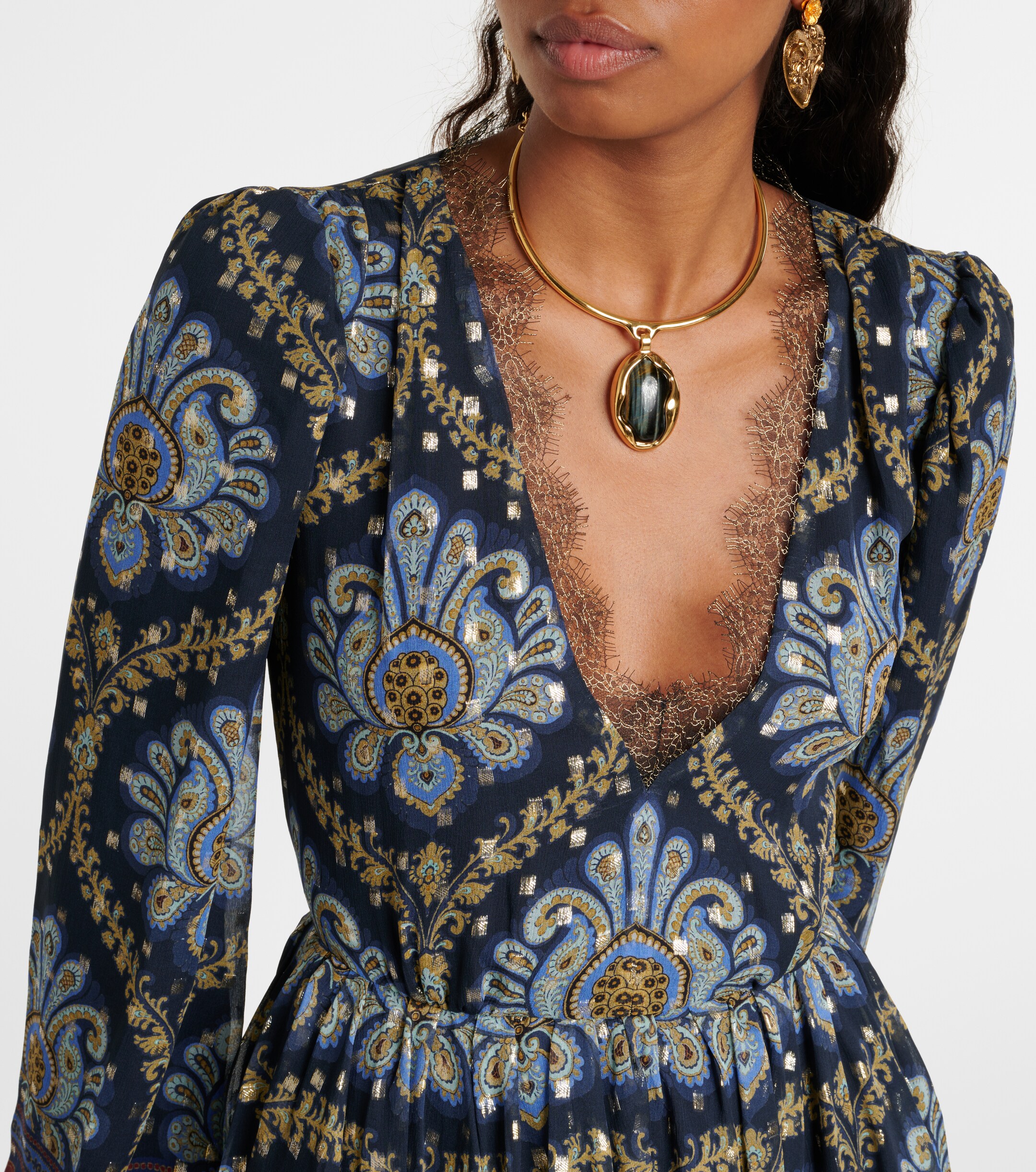 Etro Balloon-sleeve silk jacquard minidress
