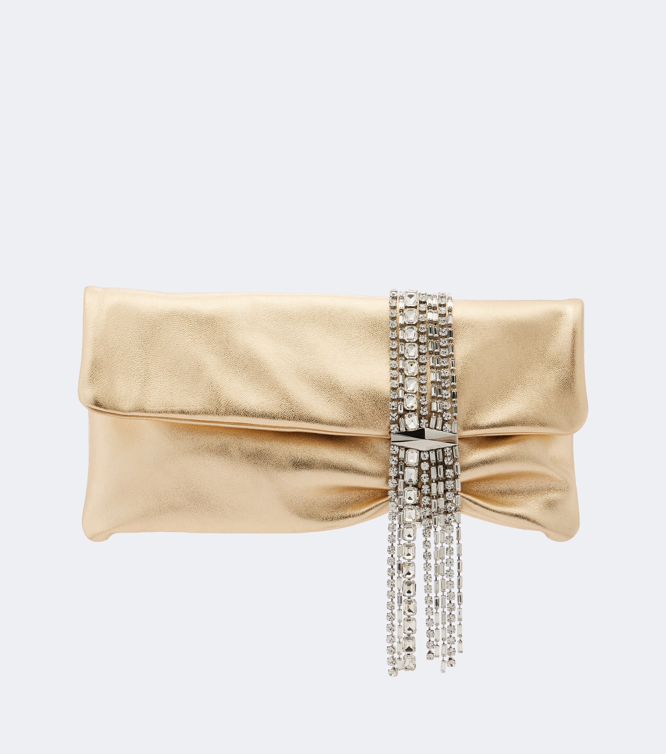 JIMMY CHOO Zandra embellished metallic leather clutch