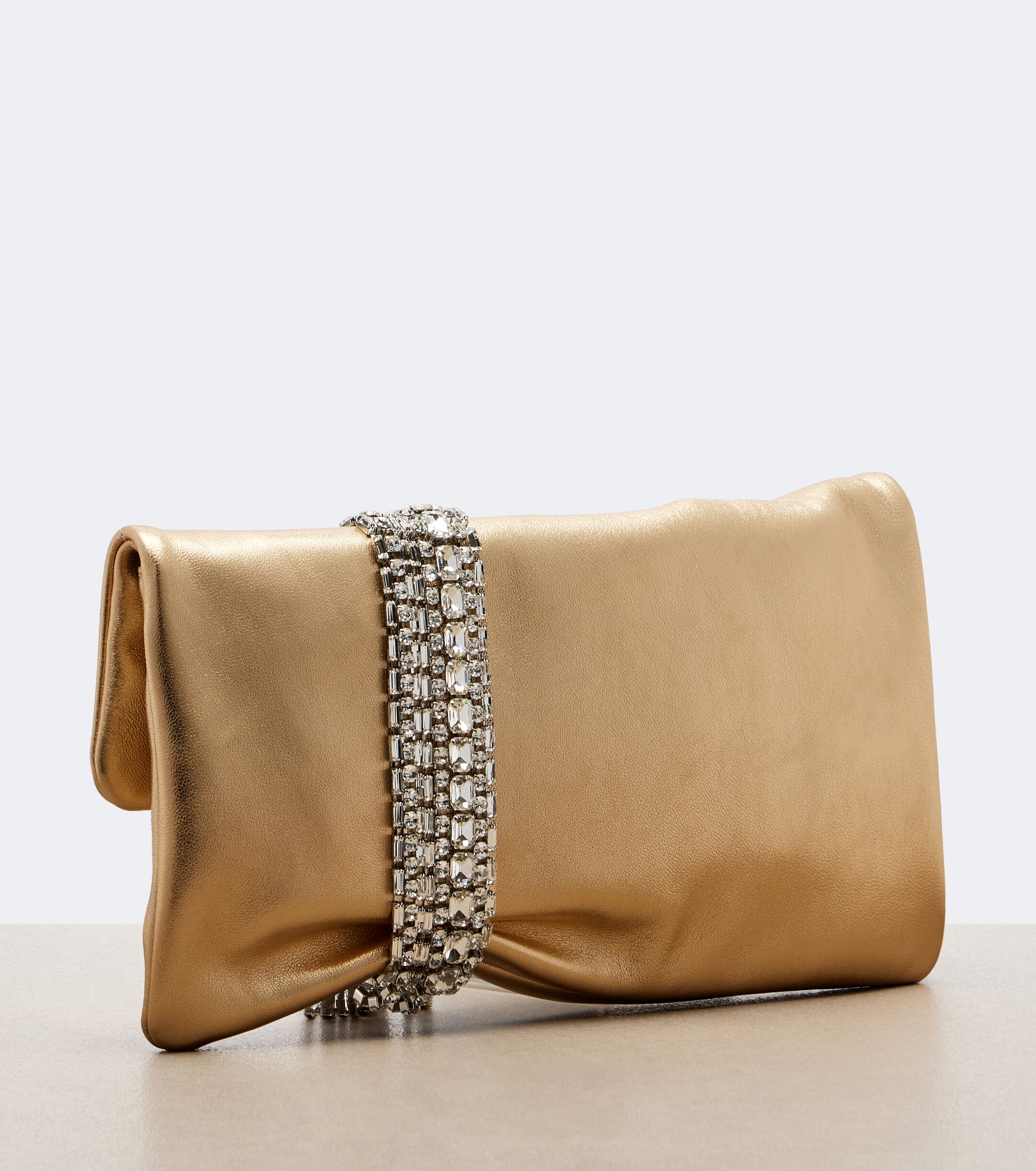 JIMMY CHOO Zandra embellished metallic leather clutch