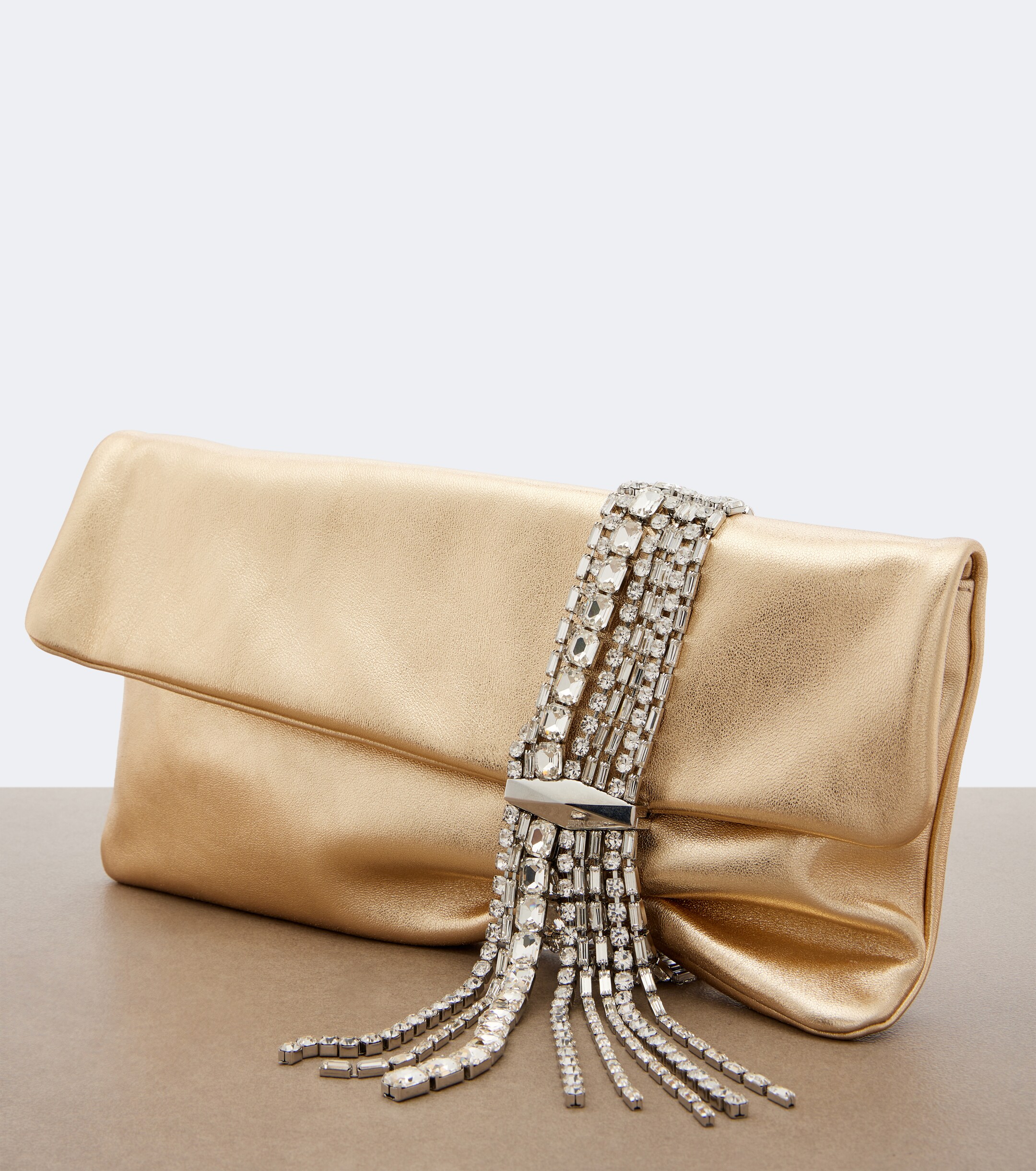 JIMMY CHOO Zandra embellished metallic leather clutch
