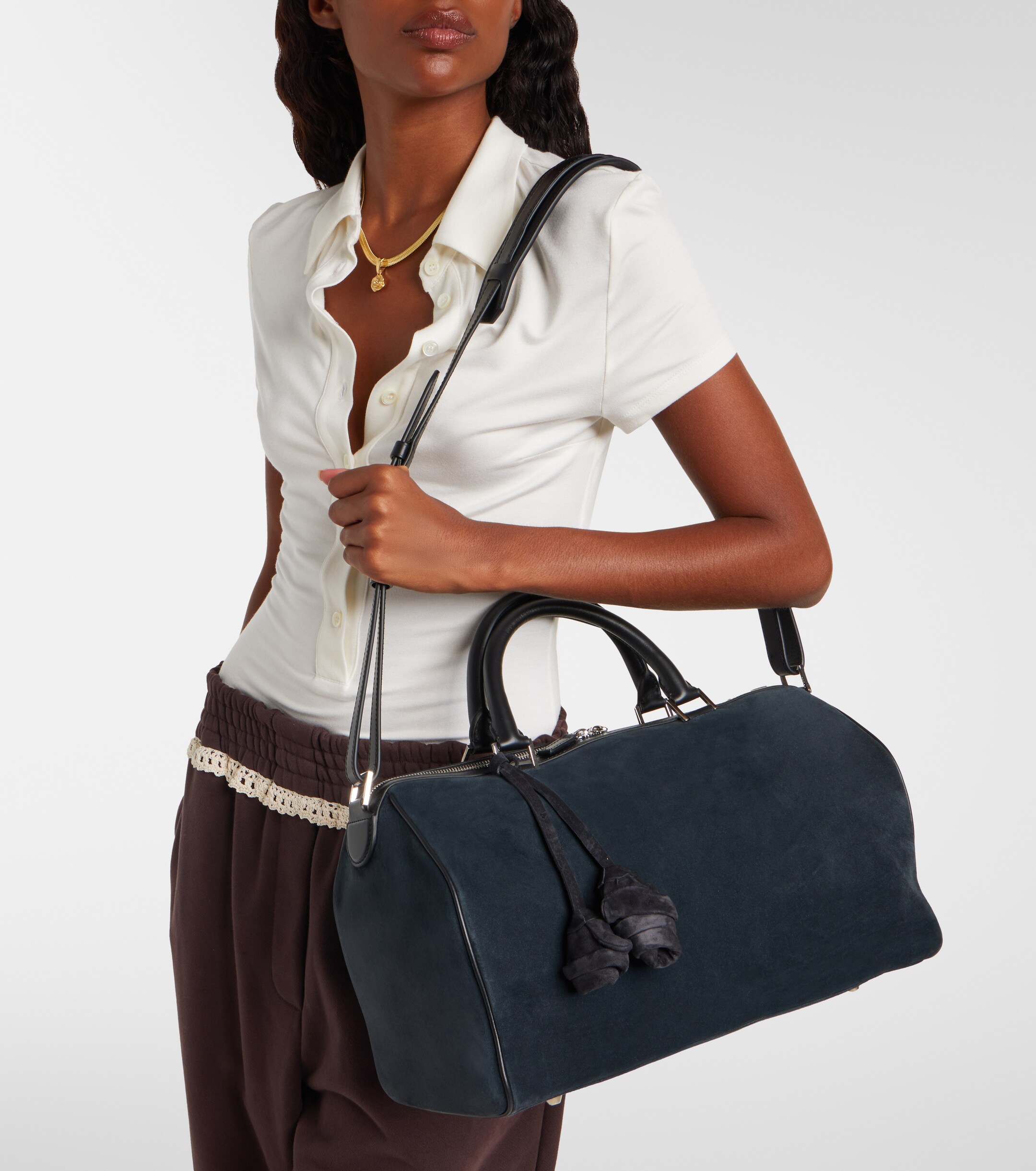 Magda Butrym Varsovia floral-appliqué suede duffel bag