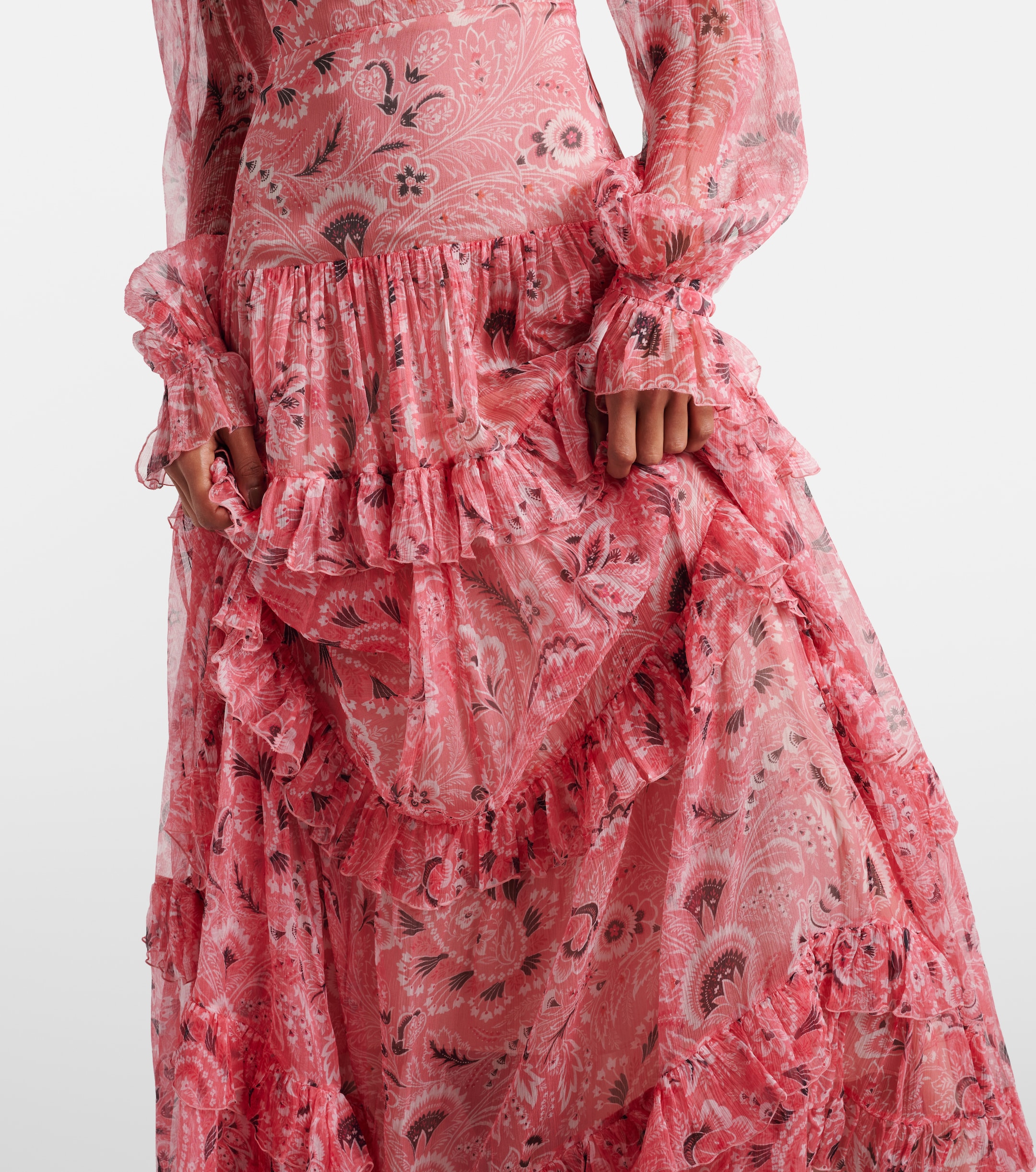 Etro Ruffled tiered paisley silk gown thumbnail
