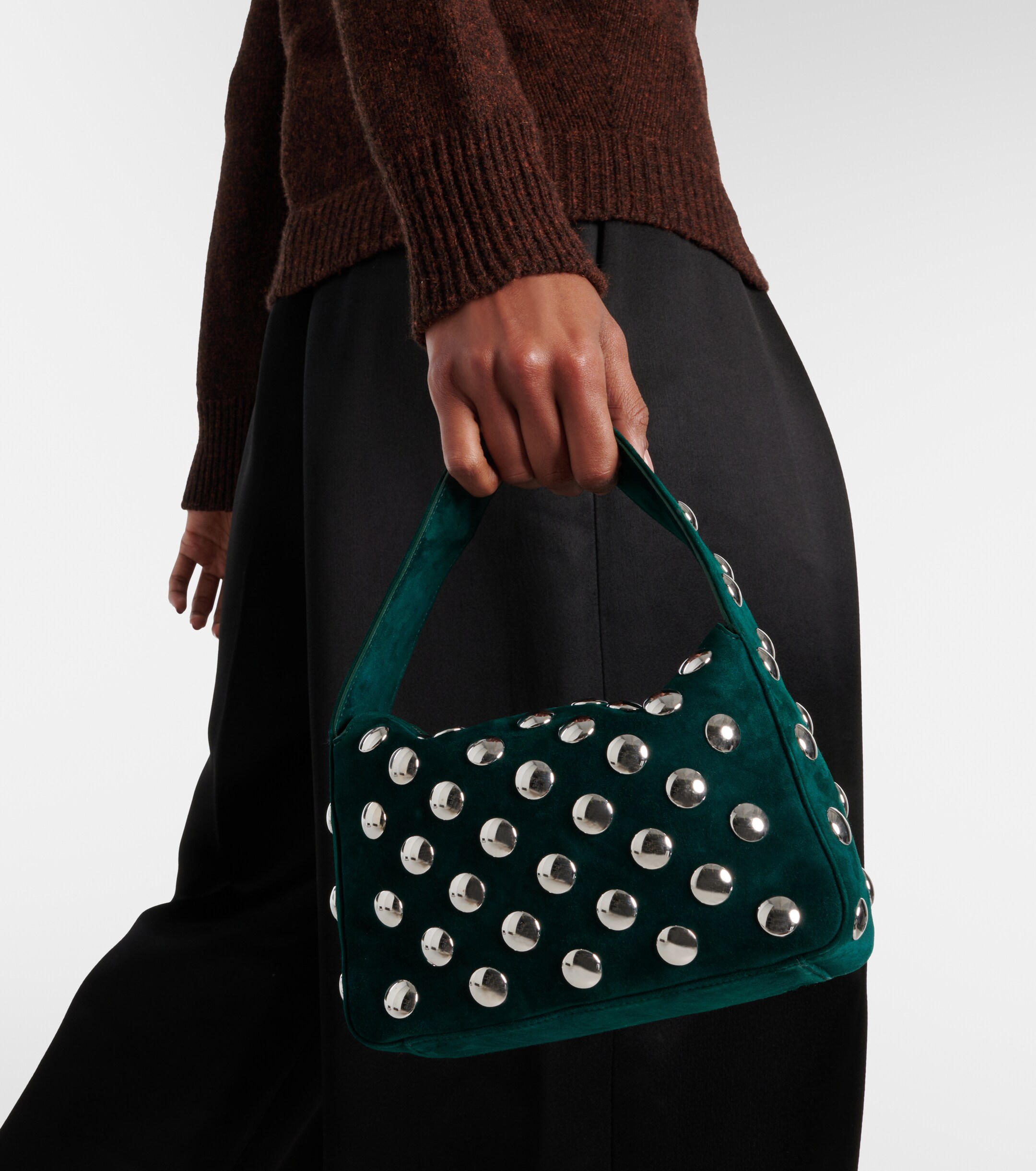 KHAITE Elena Small studded suede shoulder bag