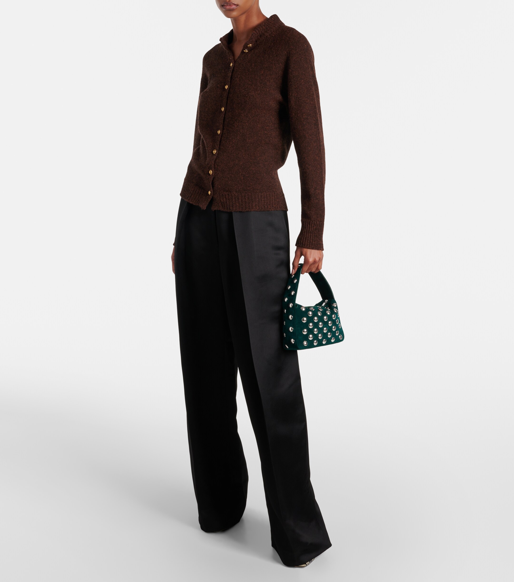 KHAITE Elena Small studded suede shoulder bag