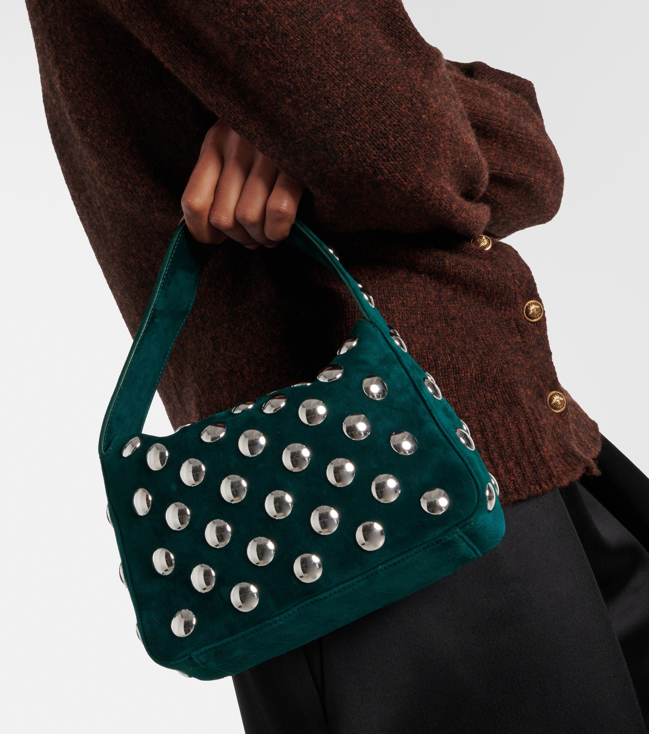 KHAITE Elena Small studded suede shoulder bag