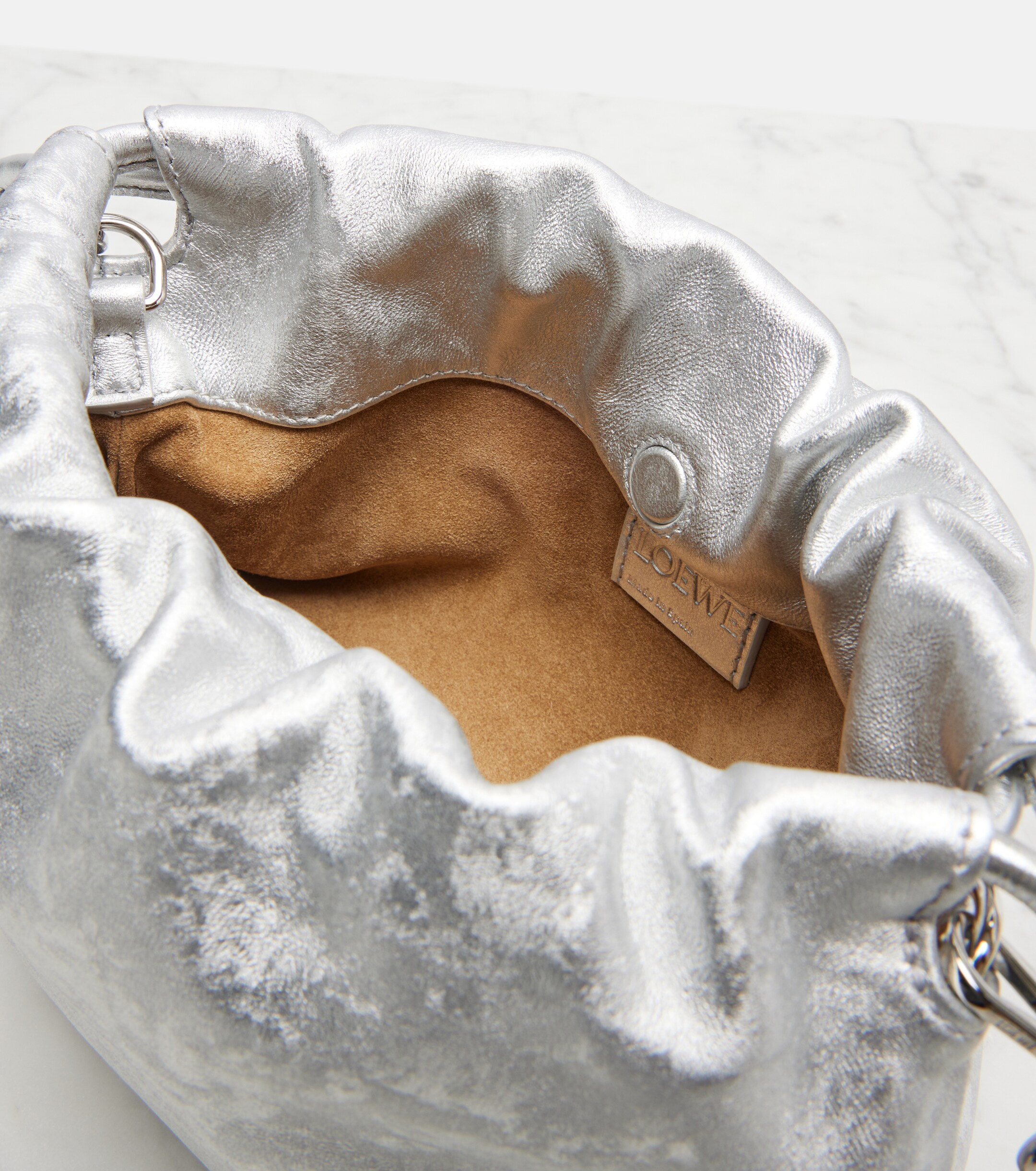 Loewe Flamenco Mini metallic leather clutch