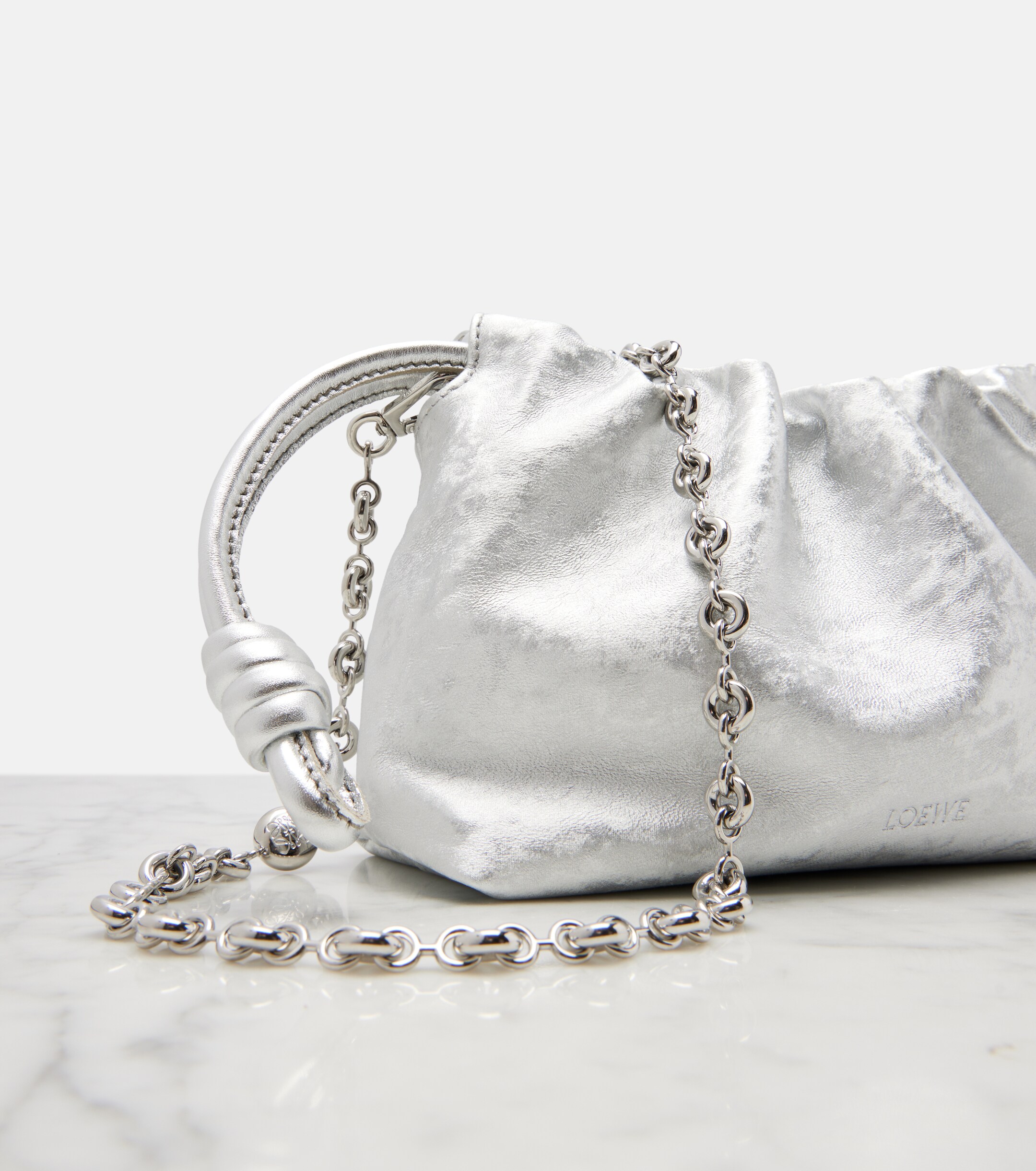 Loewe Flamenco Mini metallic leather clutch