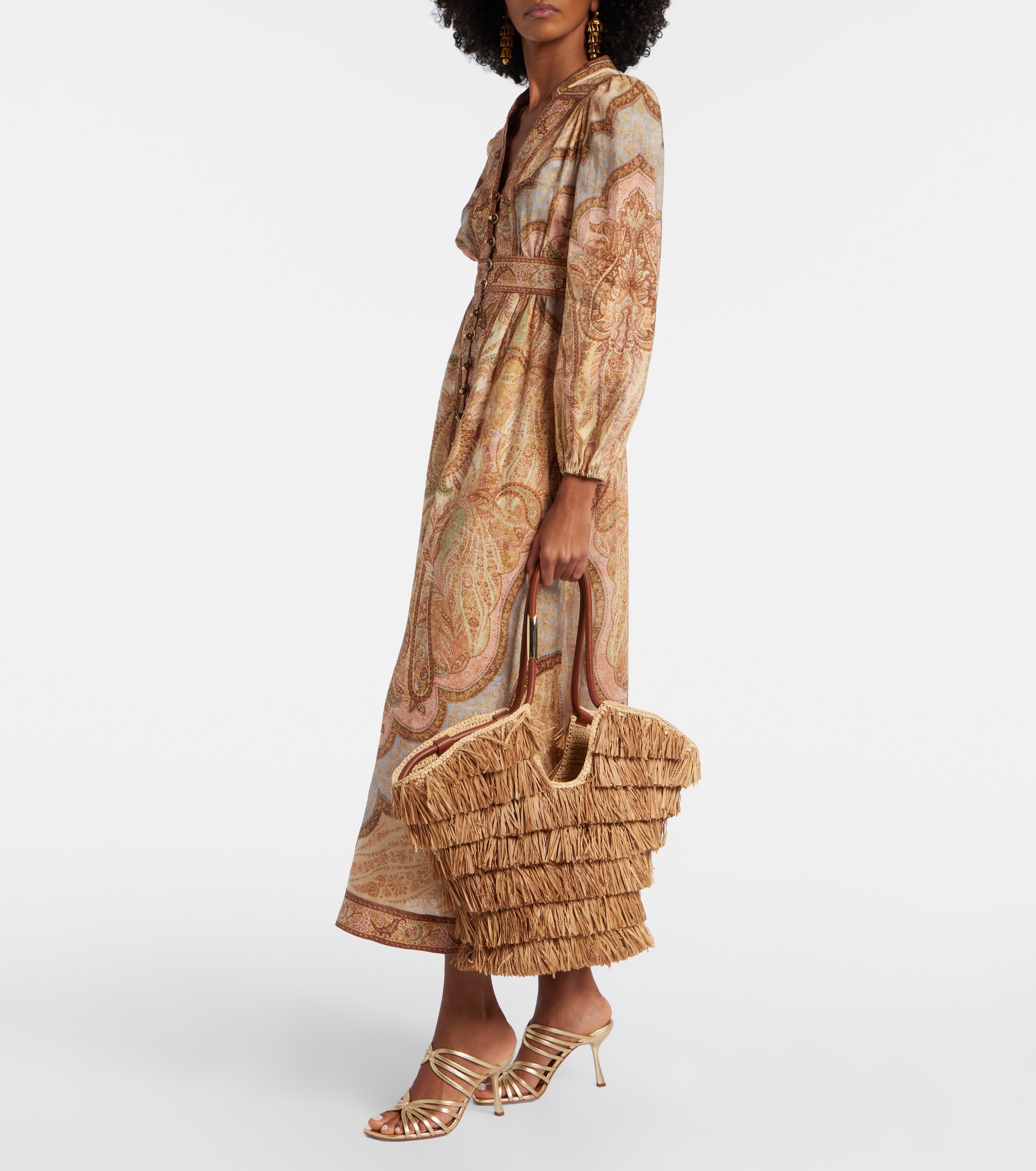 Zimmermann Goldentime Medium raffia tote bag