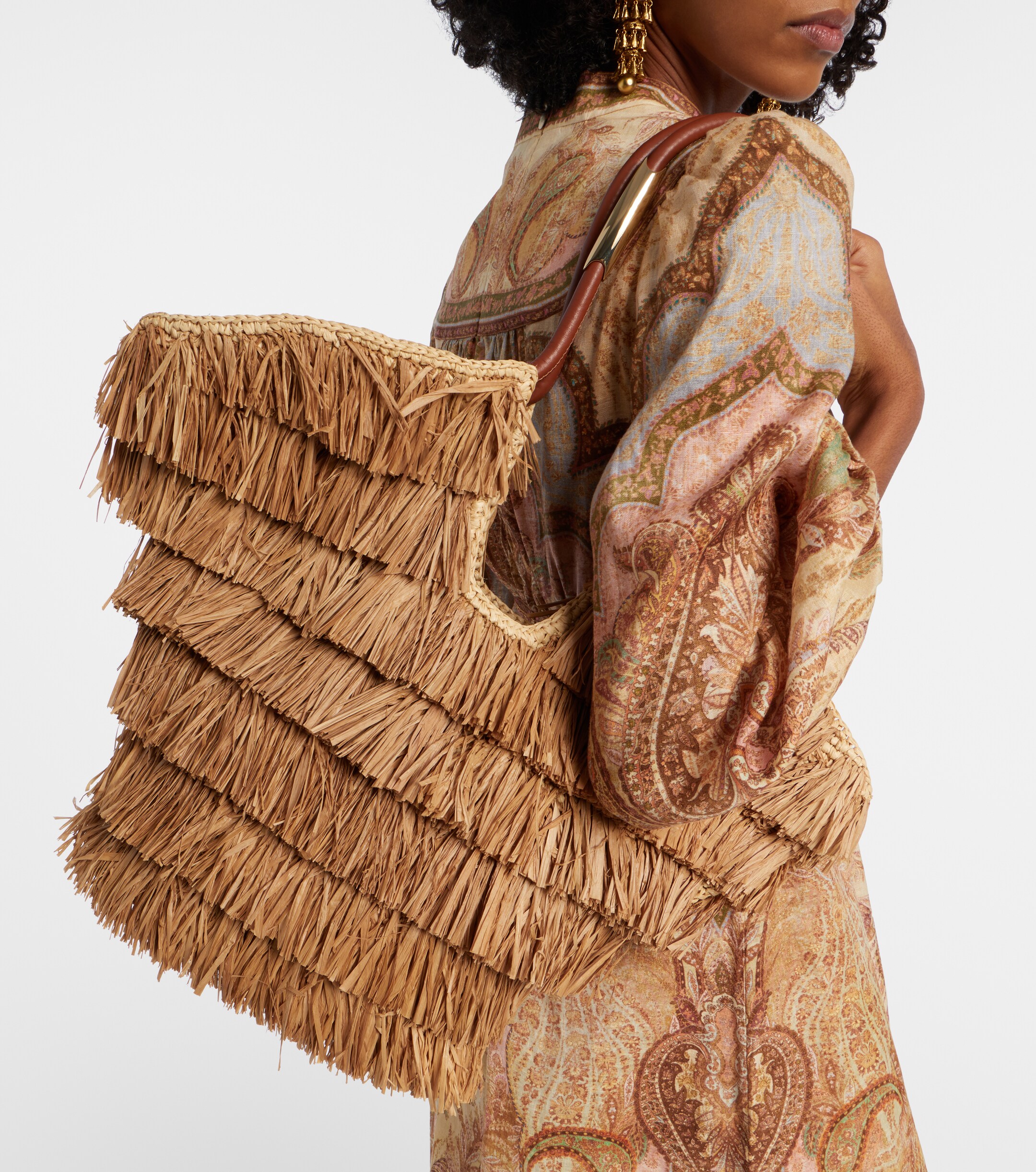 Zimmermann Goldentime Medium raffia tote bag