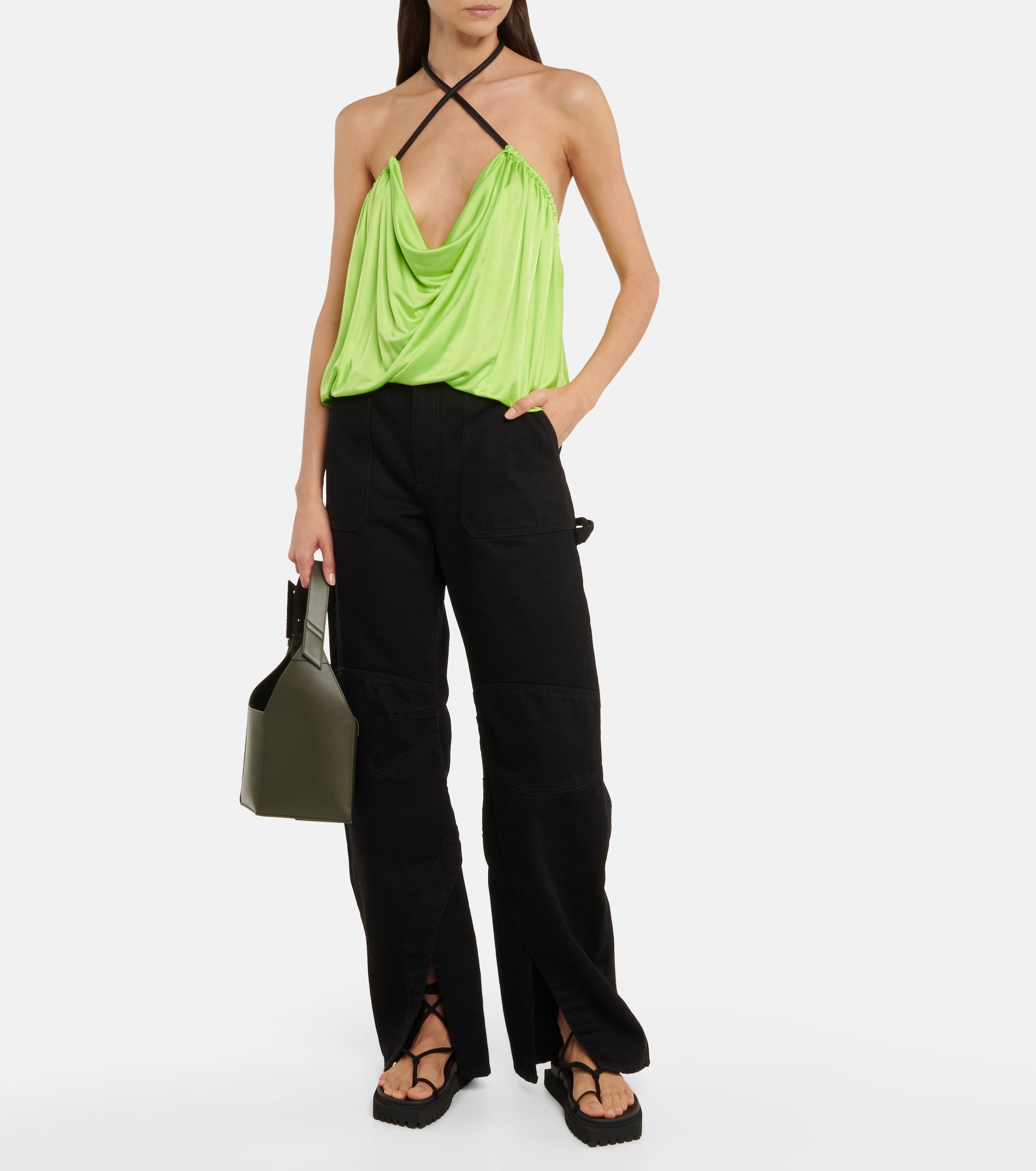 THE ATTICO Pauline leather-trimmed top