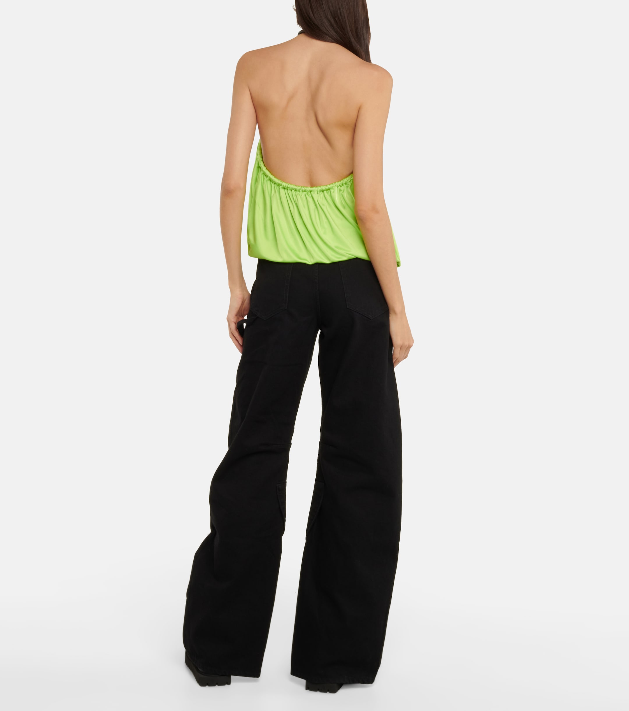 THE ATTICO Pauline leather-trimmed top