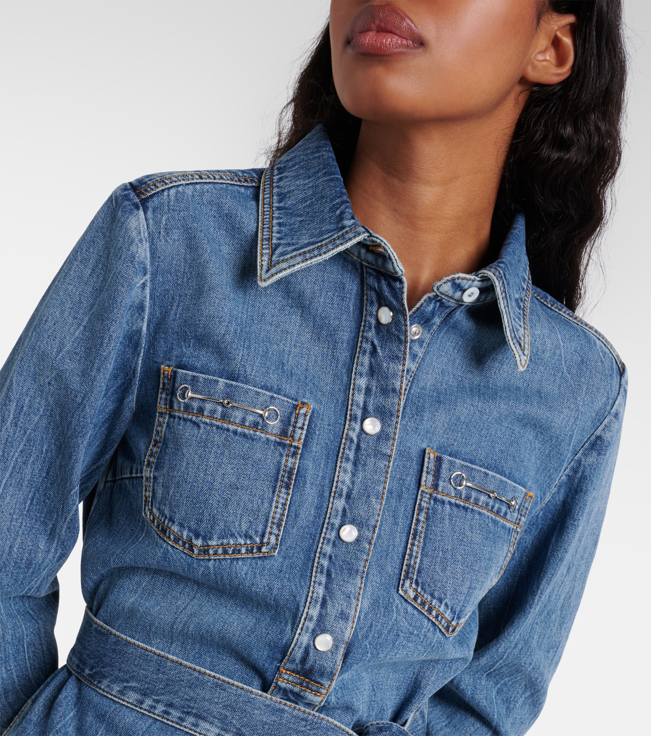 Gucci Horsebit denim shirt minidress thumbnail