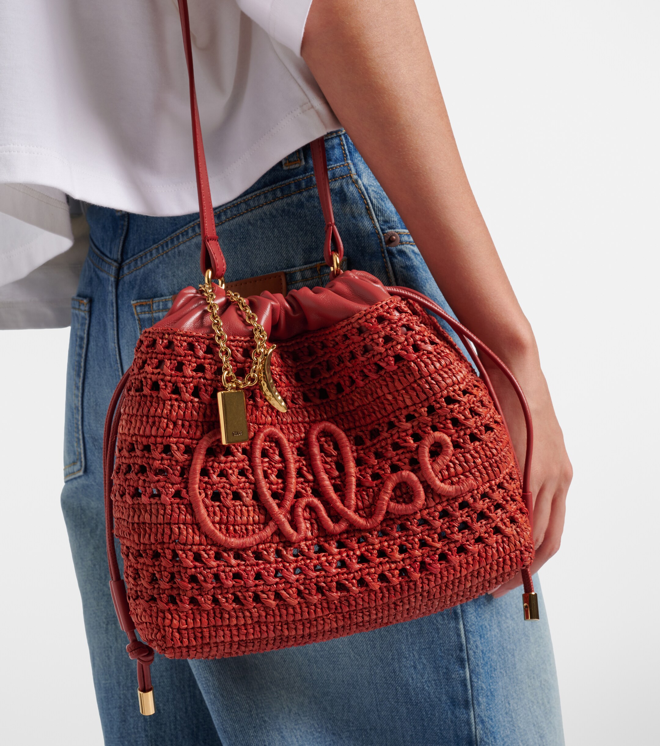 Chloé Summer Banana Mini raffia shoulder bag
