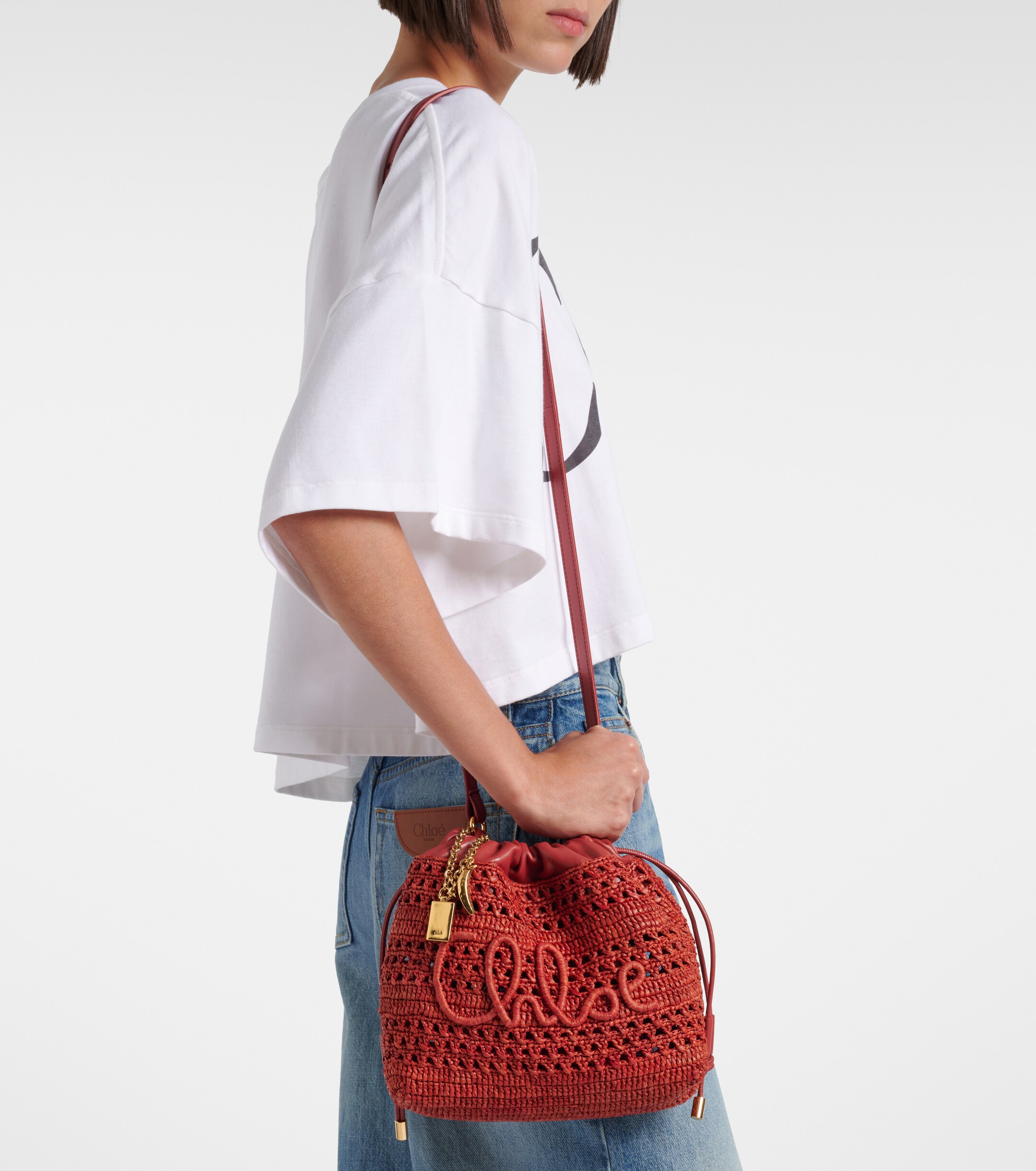 Chloé Summer Banana Mini raffia shoulder bag