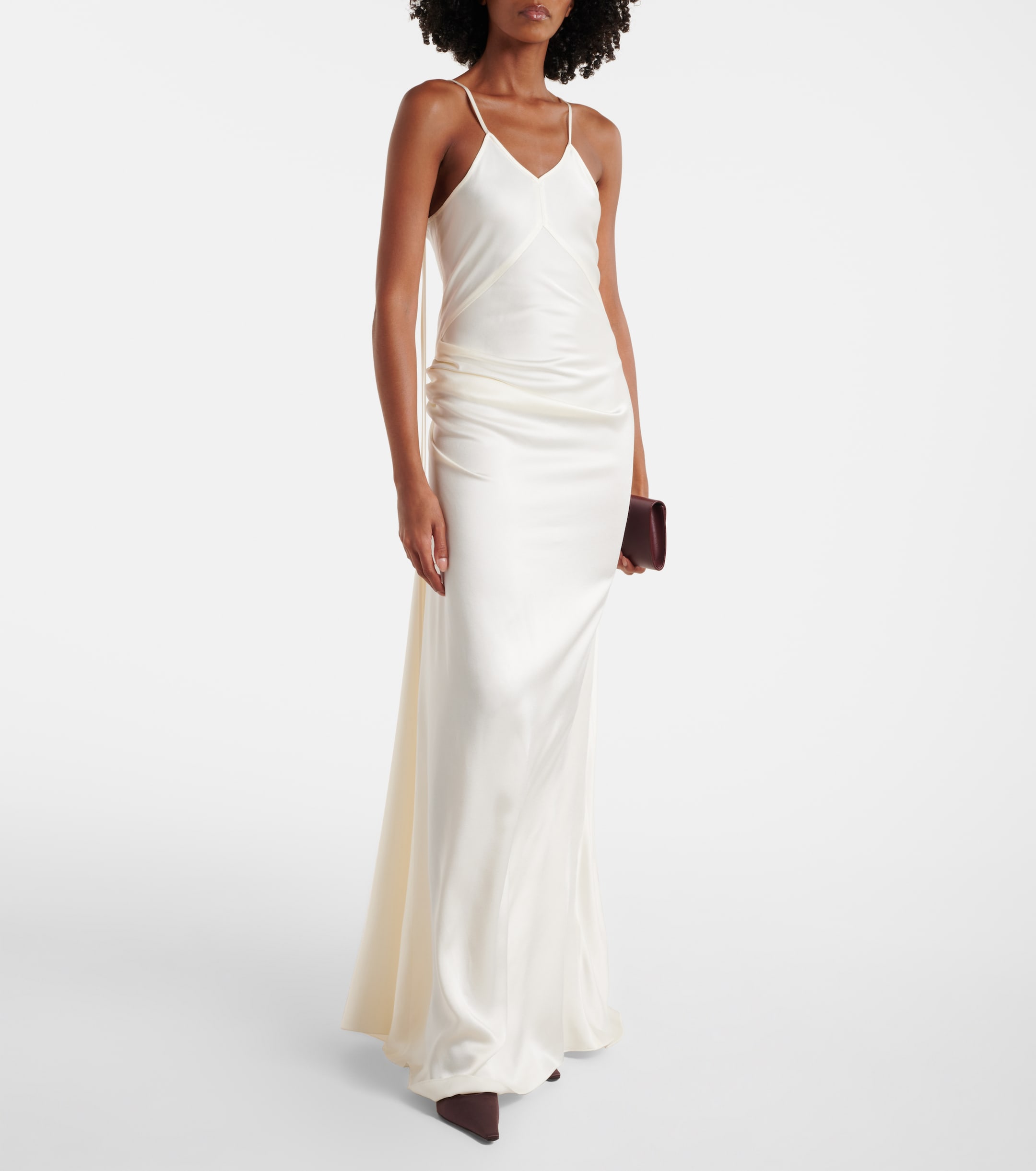 satin midi slip dress Sapphire Satin Front Slit Sleeveless Midi Slip Dress