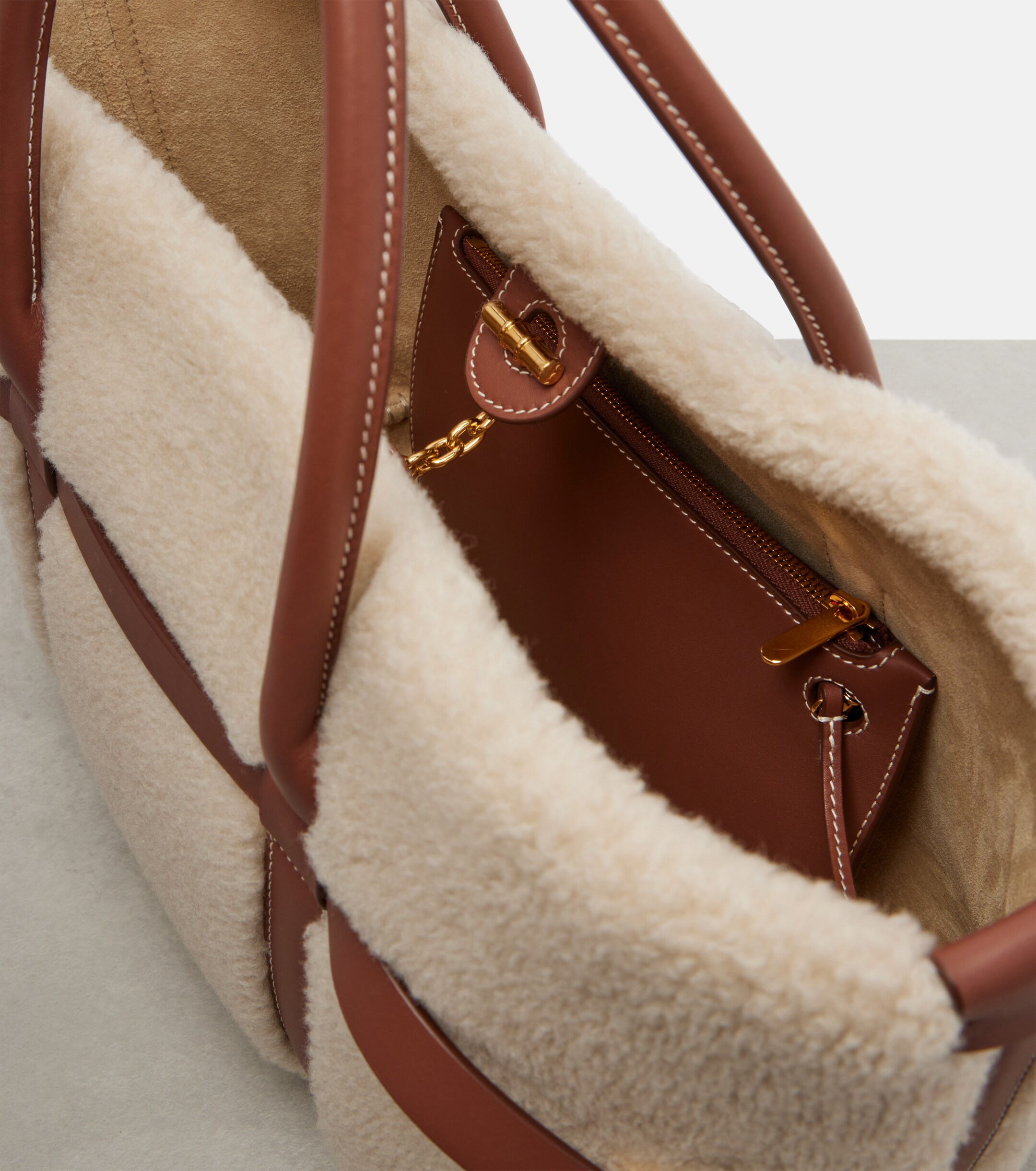 Loro Piana Ghiera Small shearling-trimmed tote bag