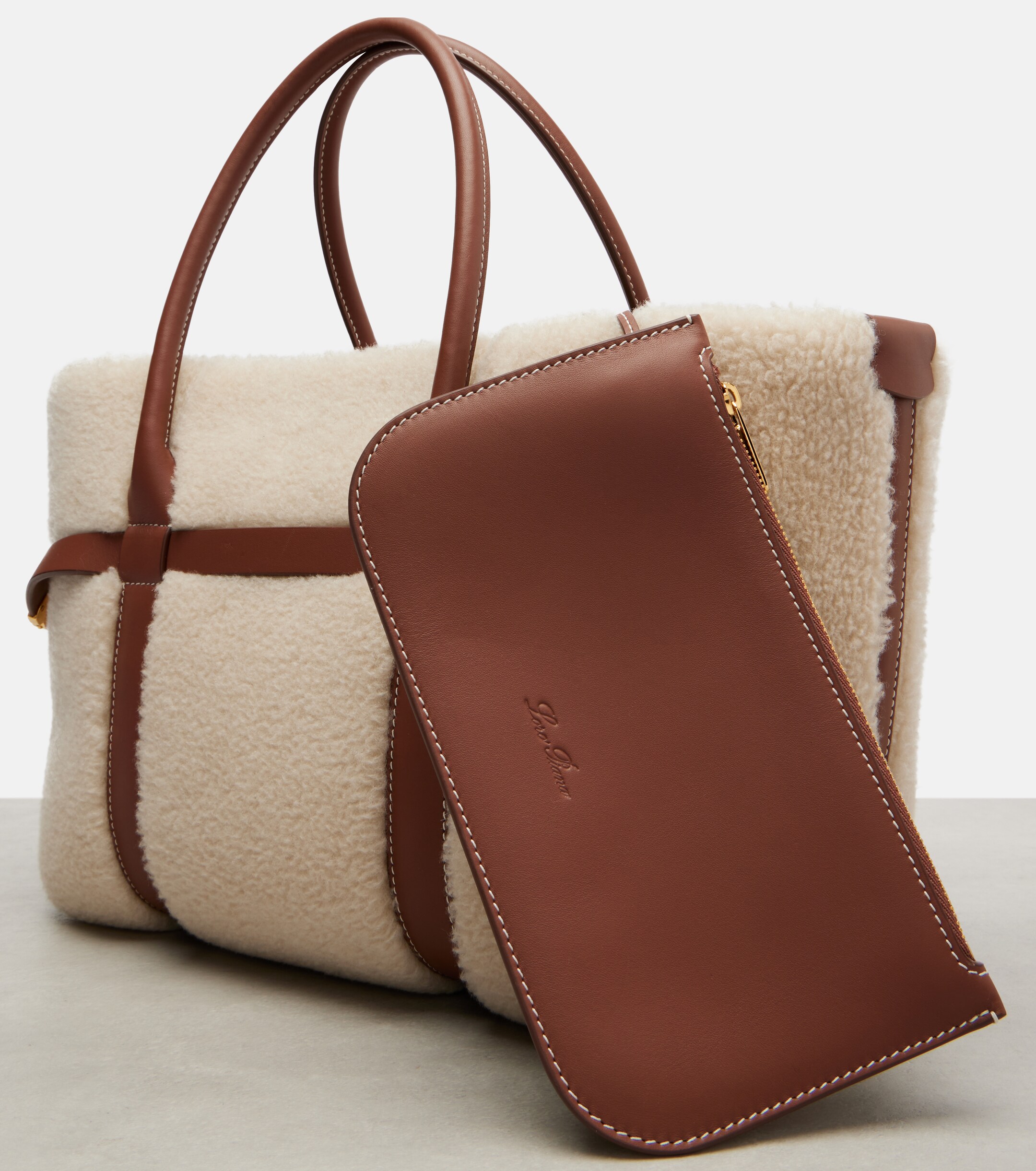 Loro Piana Ghiera Small shearling-trimmed tote bag