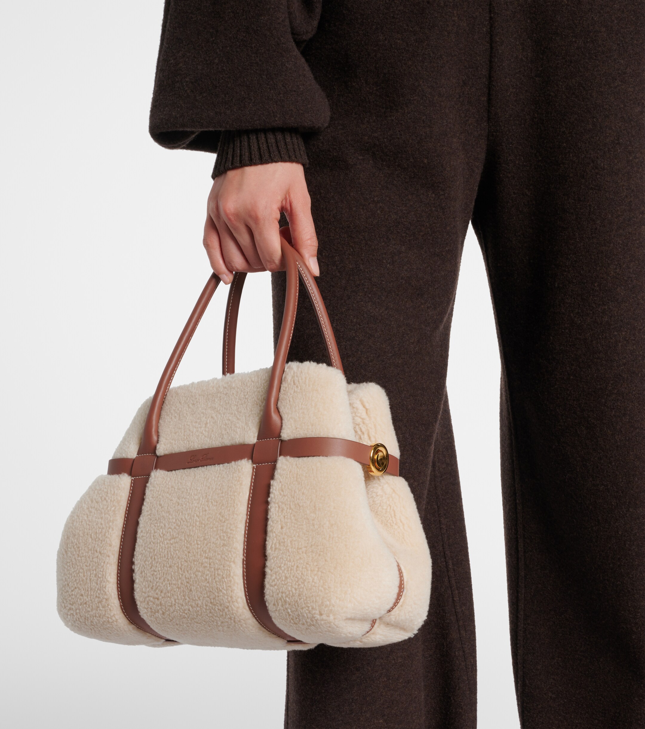 Loro Piana Ghiera Small shearling-trimmed tote bag
