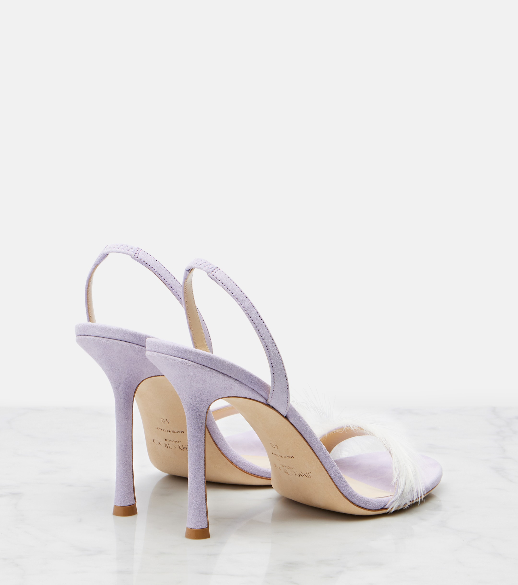 JIMMY CHOO - Archive 72138 feather-trimmed suede sandals | Plush