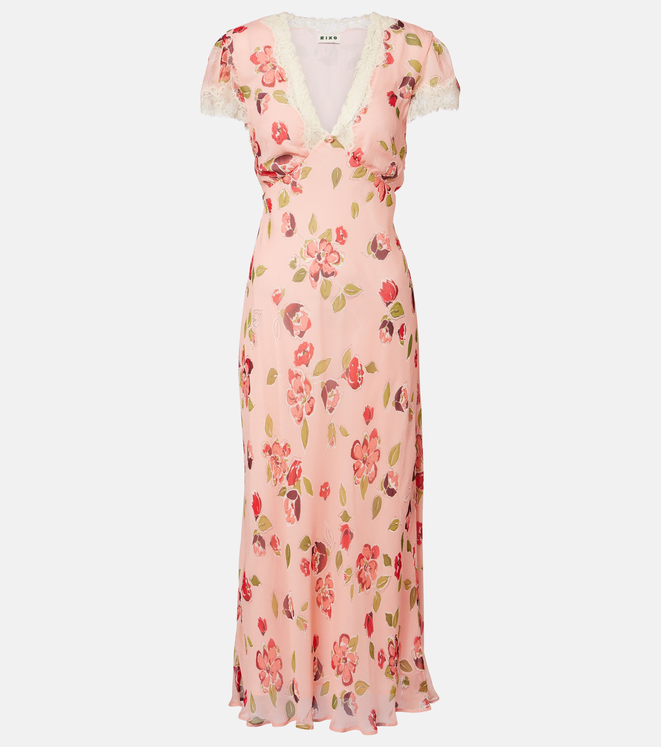 RIXO Clarice floral lace-trimmed midi dress