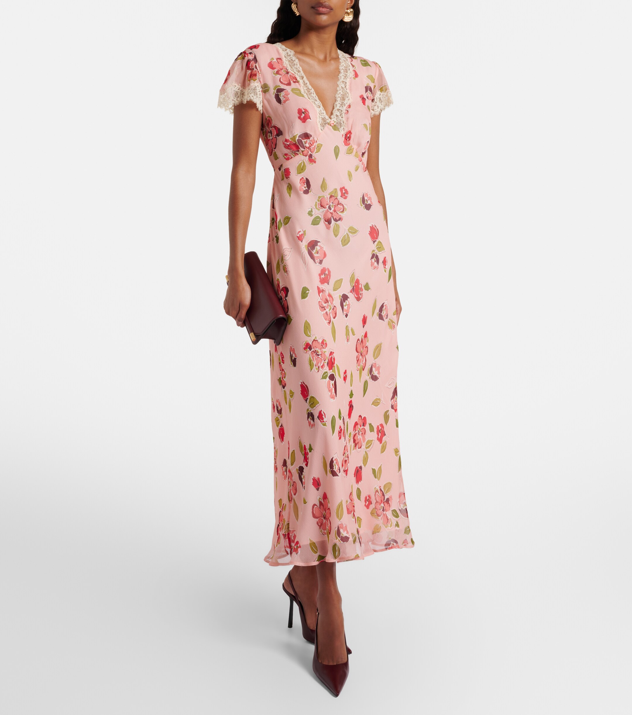 RIXO Clarice floral lace-trimmed midi dress