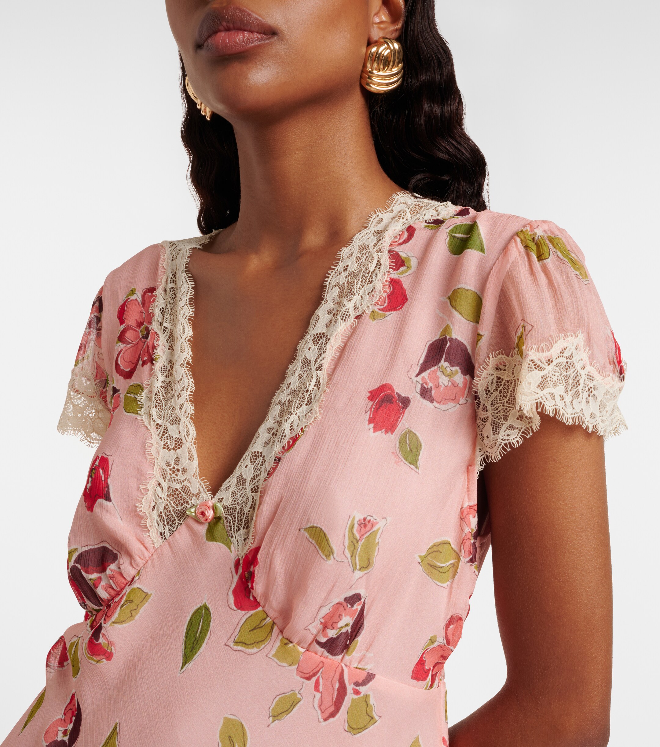 RIXO Clarice floral lace-trimmed midi dress