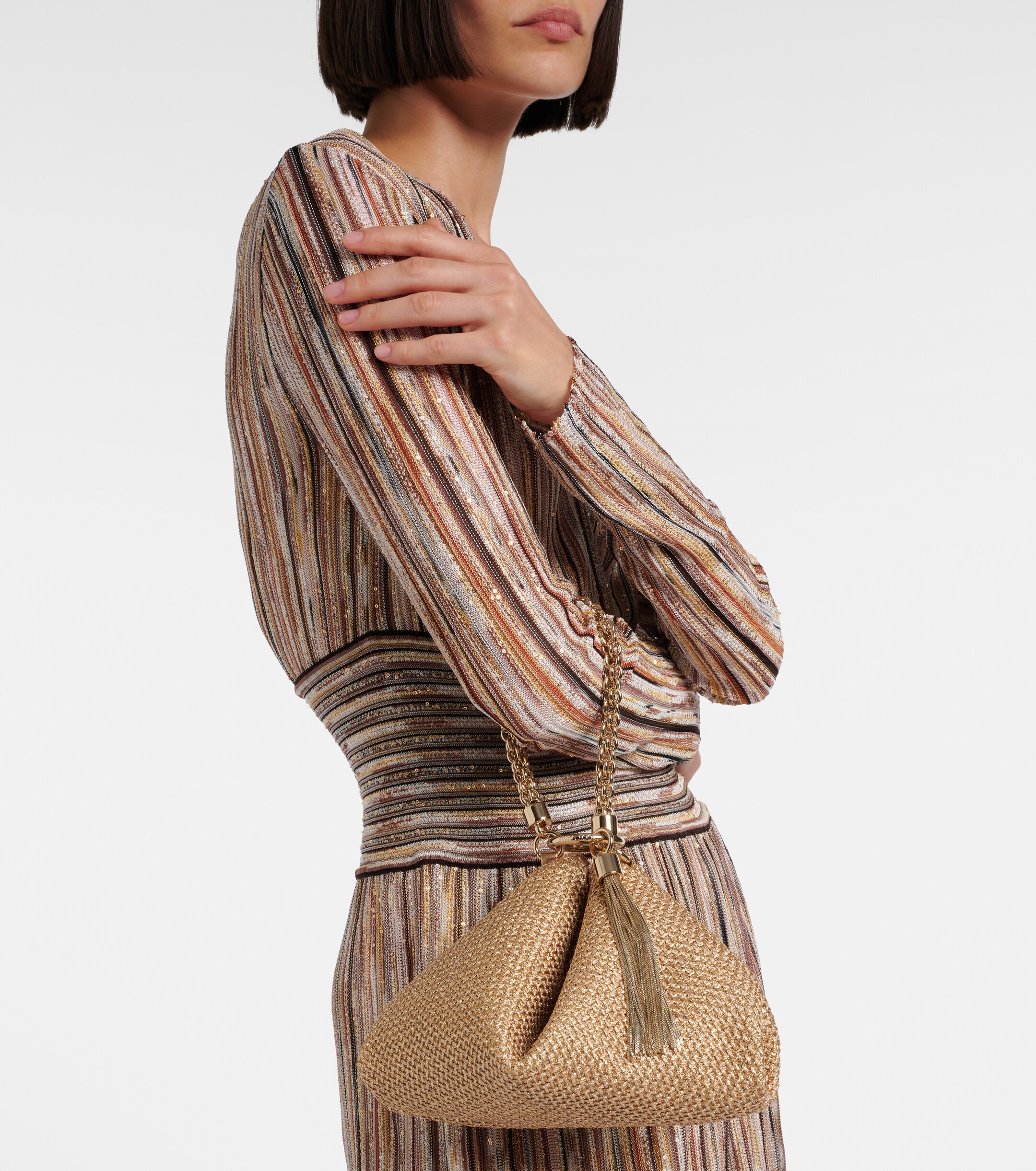 JIMMY CHOO Callie Medium raffia-effect shoulder bag