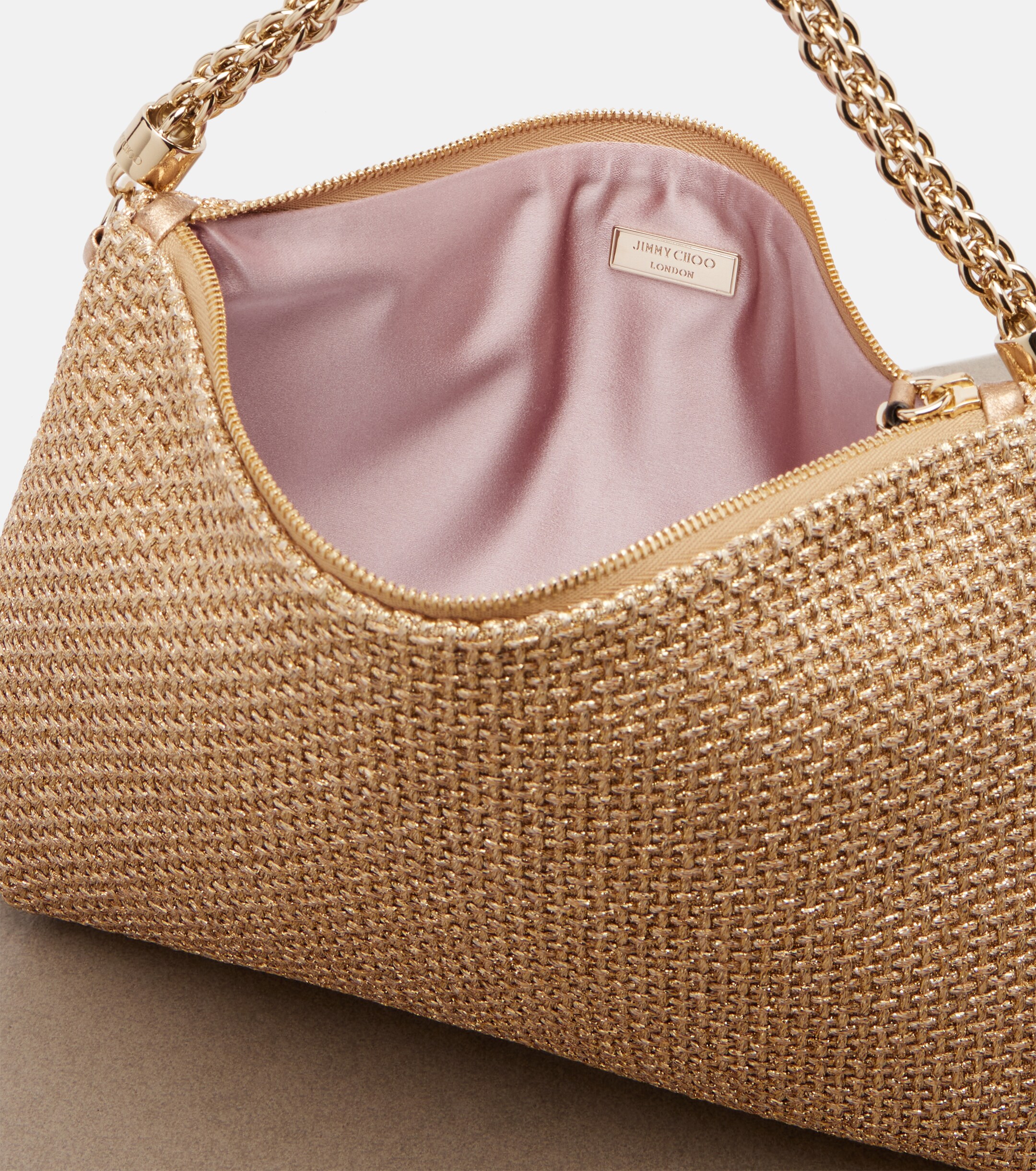 JIMMY CHOO Callie Medium raffia-effect shoulder bag