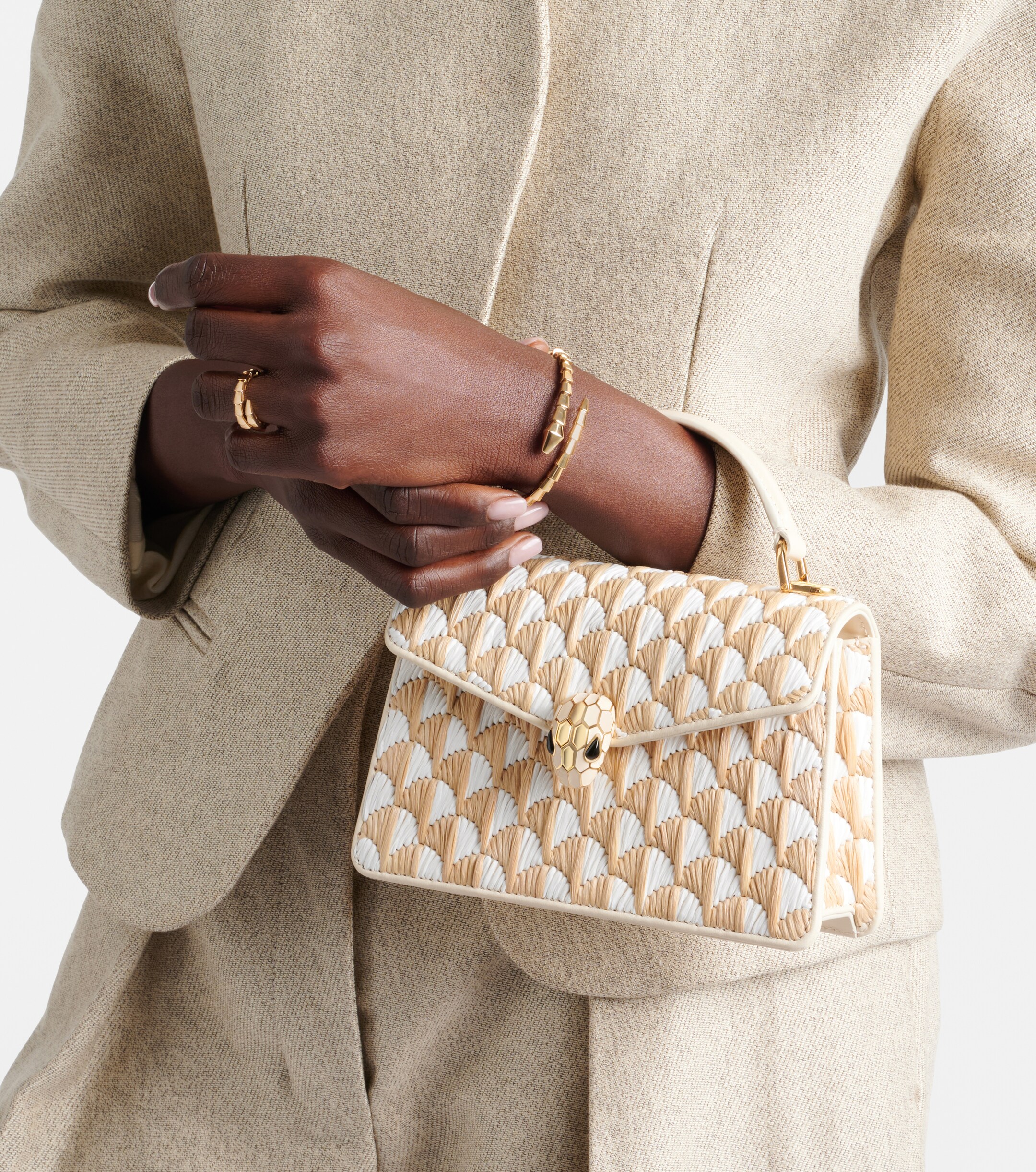 Bvlgari Serpenti Forever Mini raffia top-handle bag thumbnail