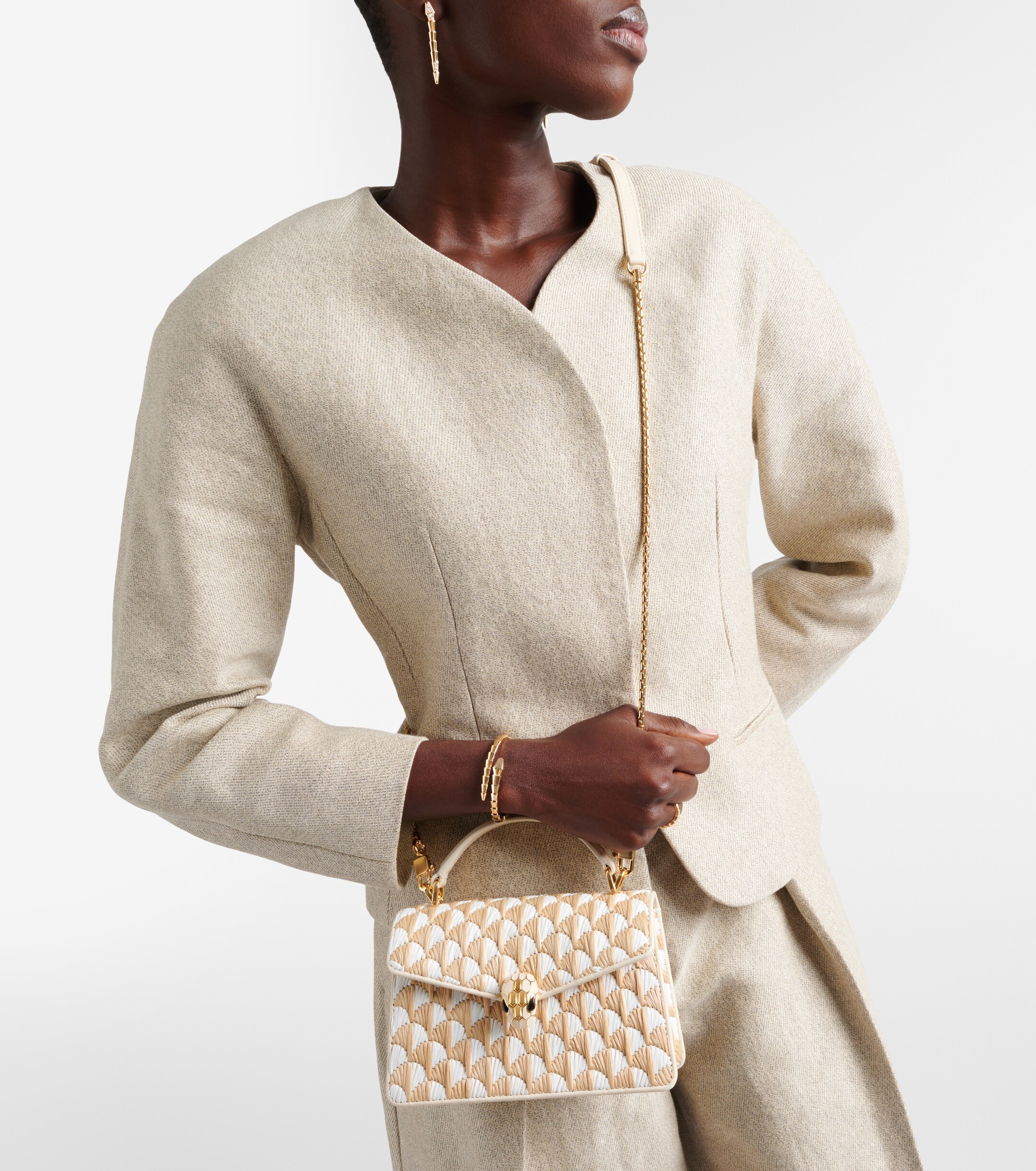 Bvlgari Serpenti Forever Mini raffia top-handle bag thumbnail