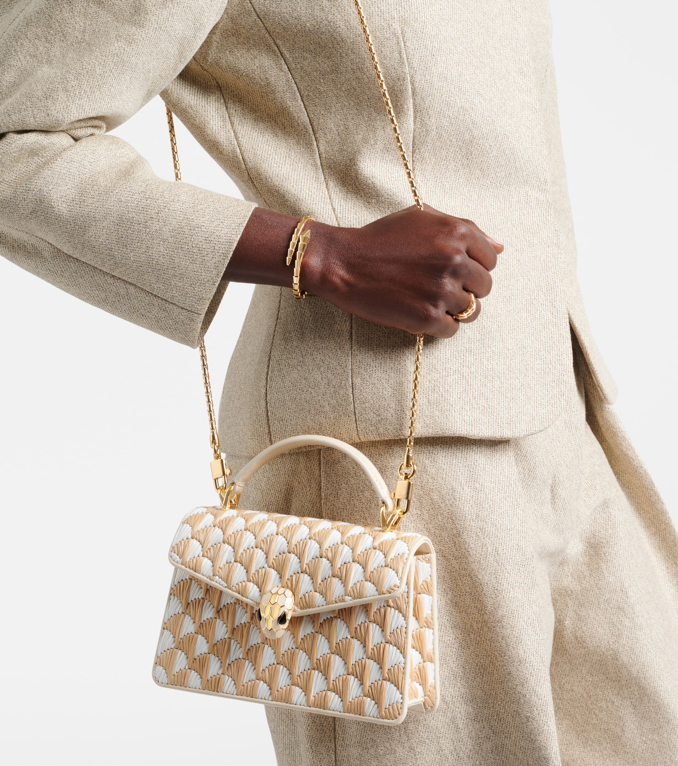 Bvlgari Serpenti Forever Mini raffia top-handle bag thumbnail