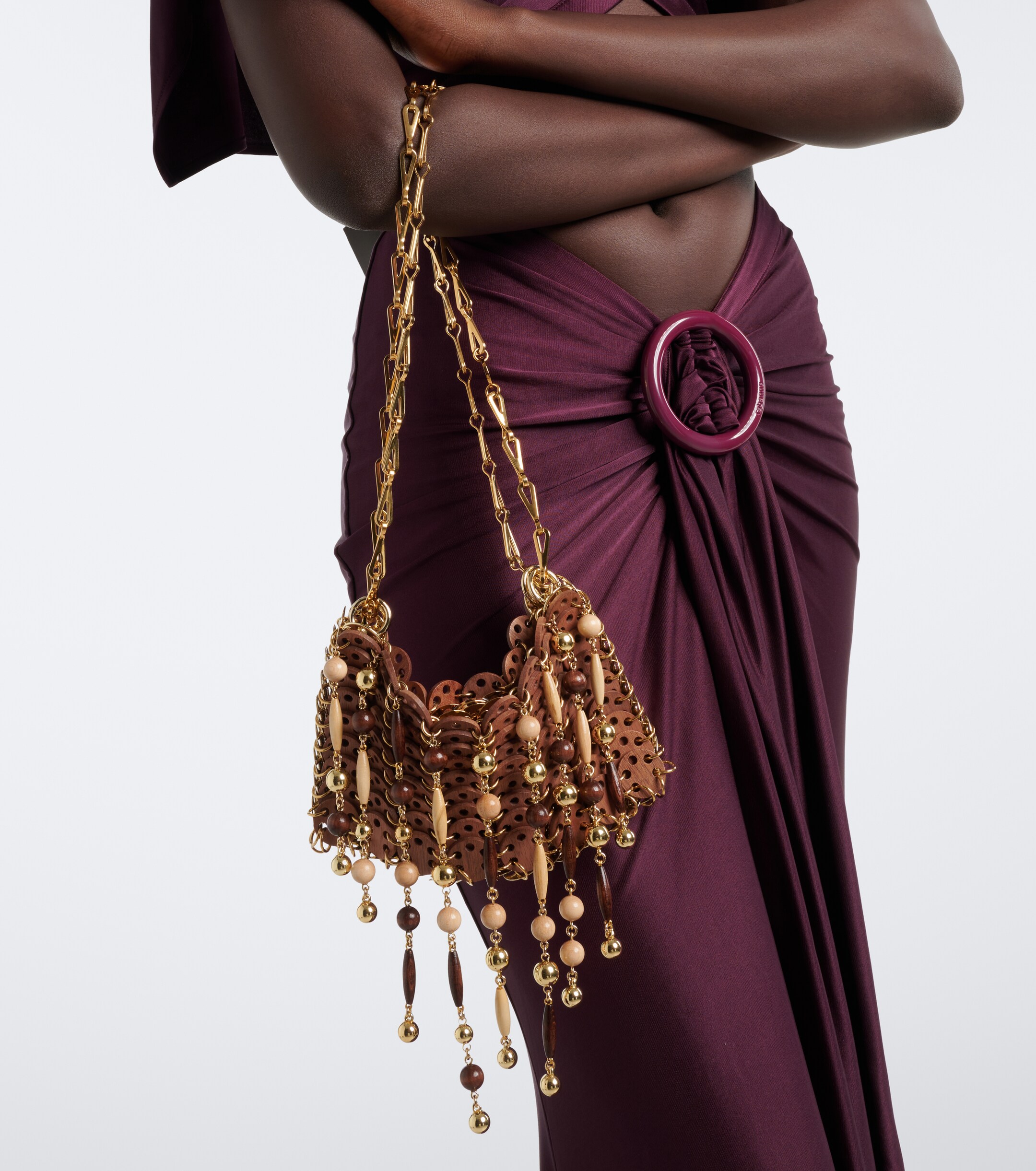Rabanne 1969 Small wood embellished shoulder bag