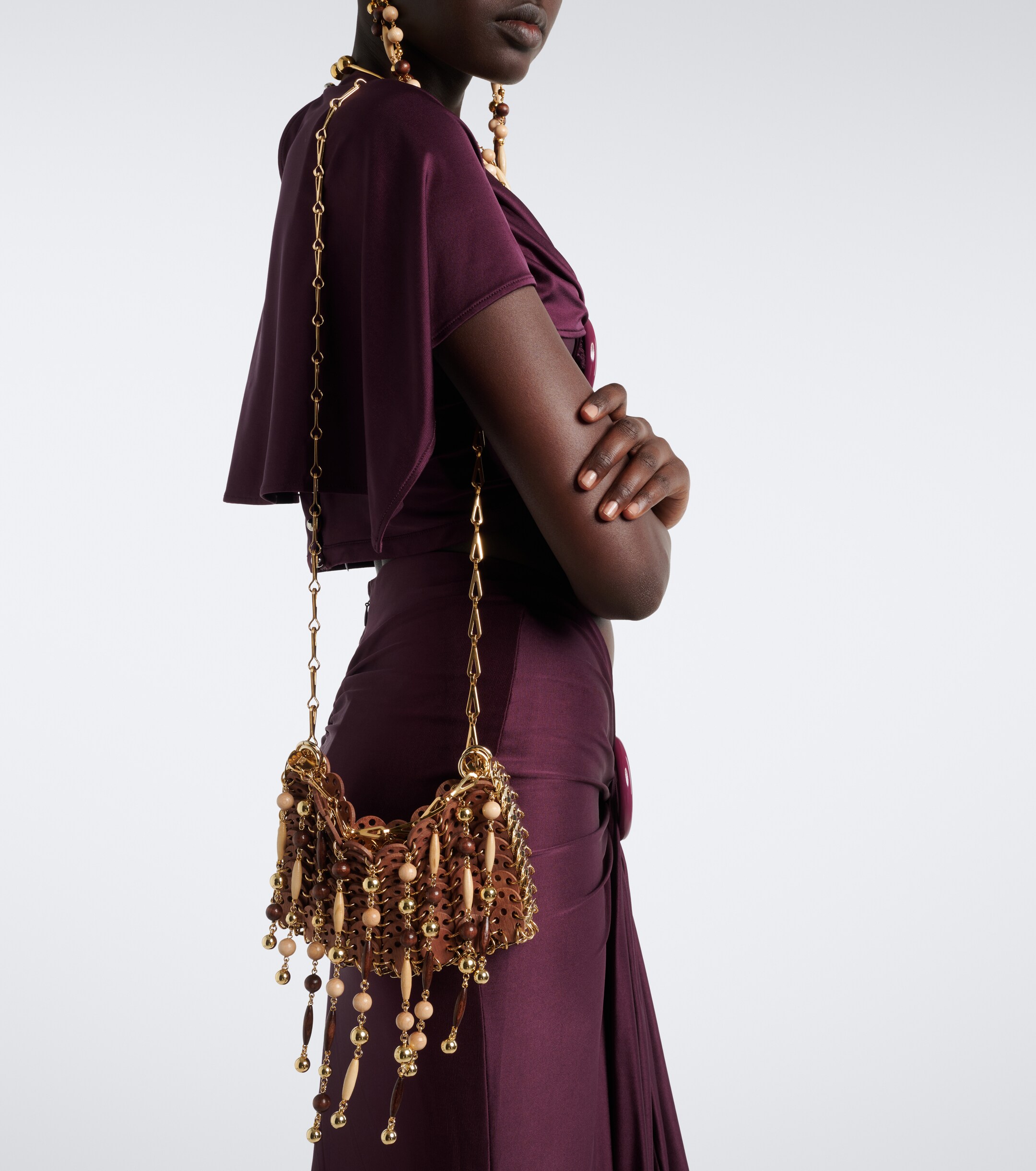 Rabanne 1969 Small wood embellished shoulder bag