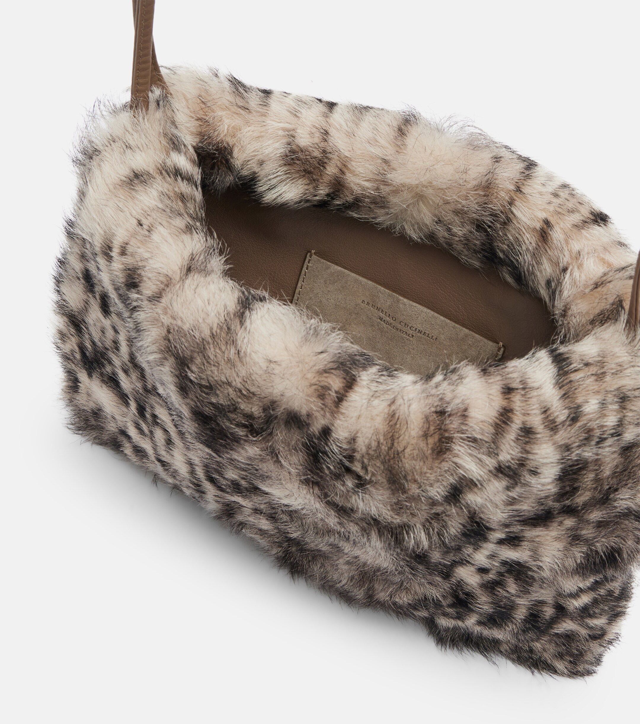Brunello Cucinelli Mellow Small lynx-print shearling shoulder bag