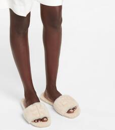 Tory Burch - Double T shearling slides | Mytheresa