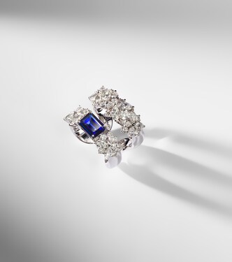 Ring aus 18kt Weißgold mit Diamanten und Saphir in Blau - Yeprem  