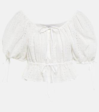 Top raccourci en coton à broderies anglaises | Ganni
