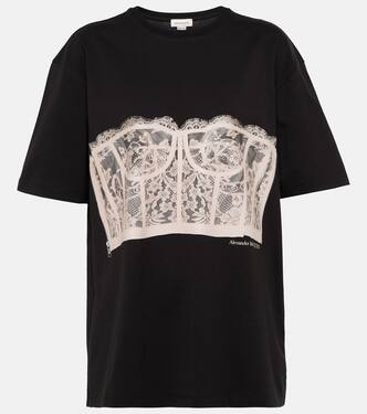 Lace-overlay cotton jersey T-shirt | Alexander McQueen