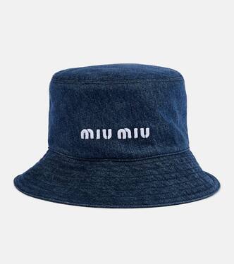 Cappello da pescatore in denim con logo | Miu Miu