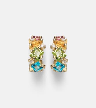 14kt gold Mini hoop earrings with gemstones and diamonds | Suzanne Kalan