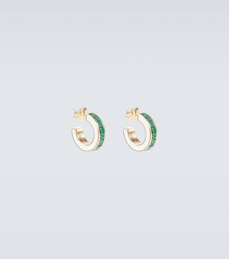 Gold-plated and enamel hoop earrings with malachite | Bottega Veneta